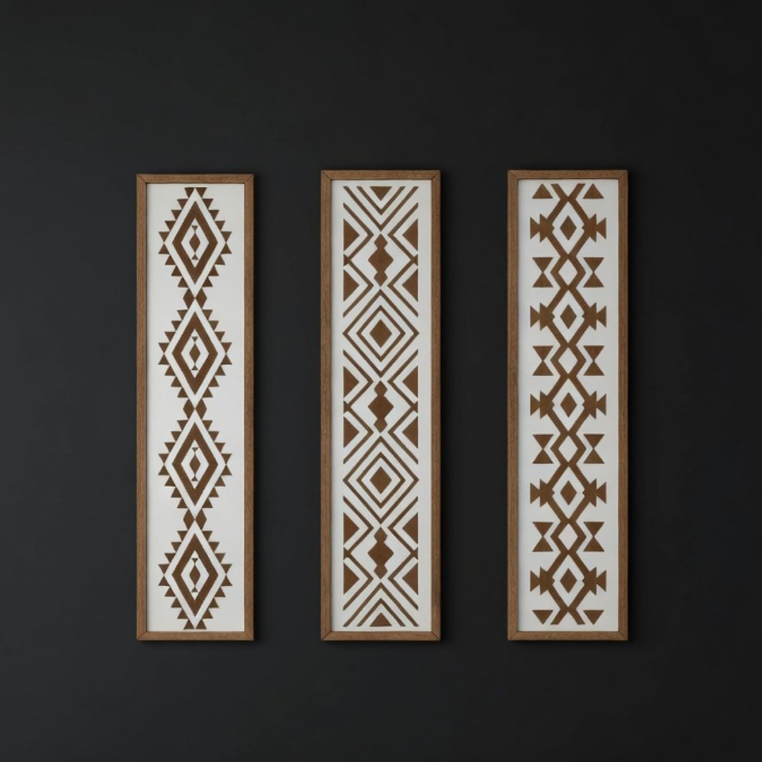Minimalist Aztec Wood Wall Decor Geometric Scandinavian Boho Hanging Panels / Set of 3