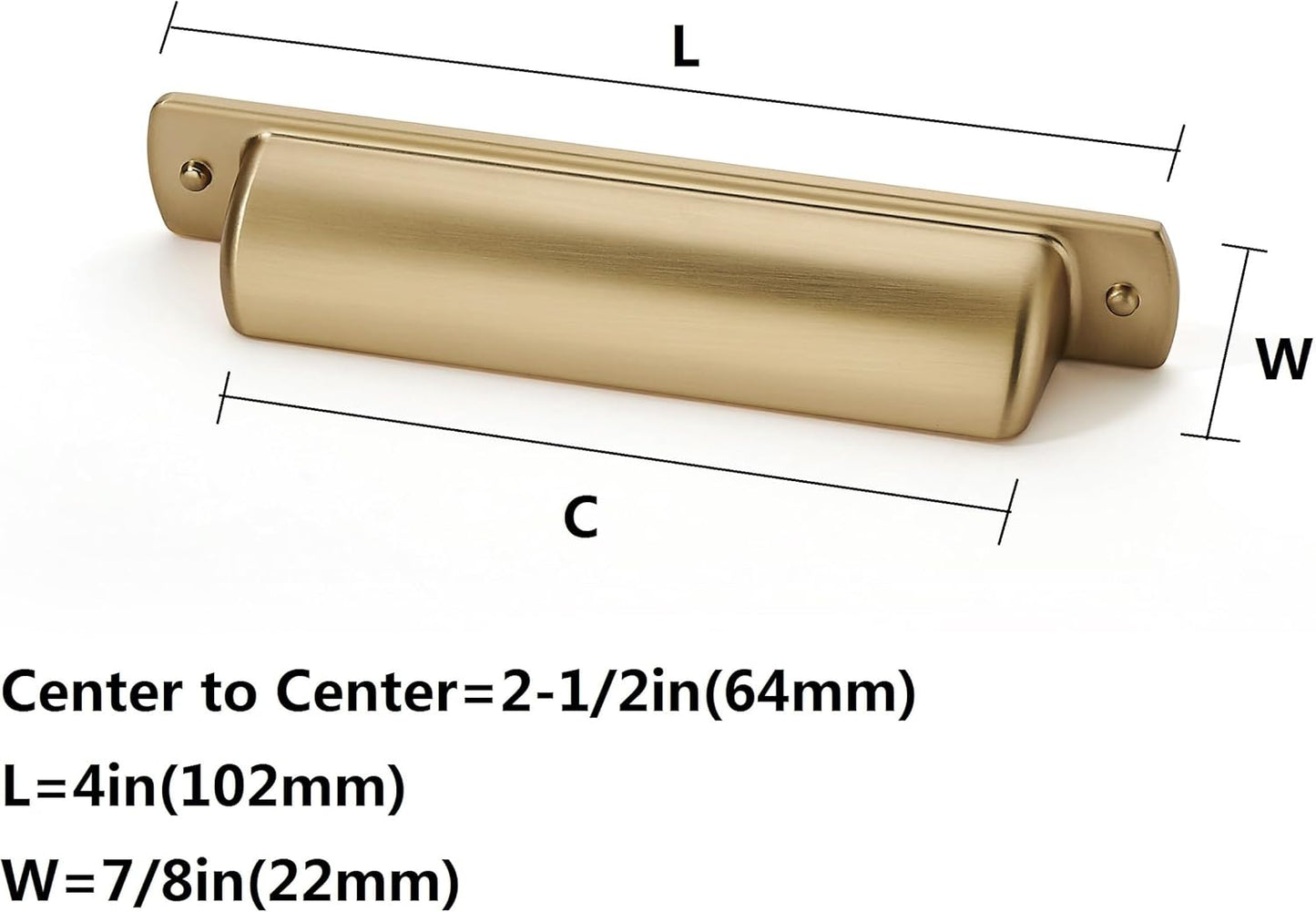 Drawer Cup Pulls Kitchen Cabinet / Cup Pulls 2-1/2" Hole Center / Brushed Brass / Brushed Gold