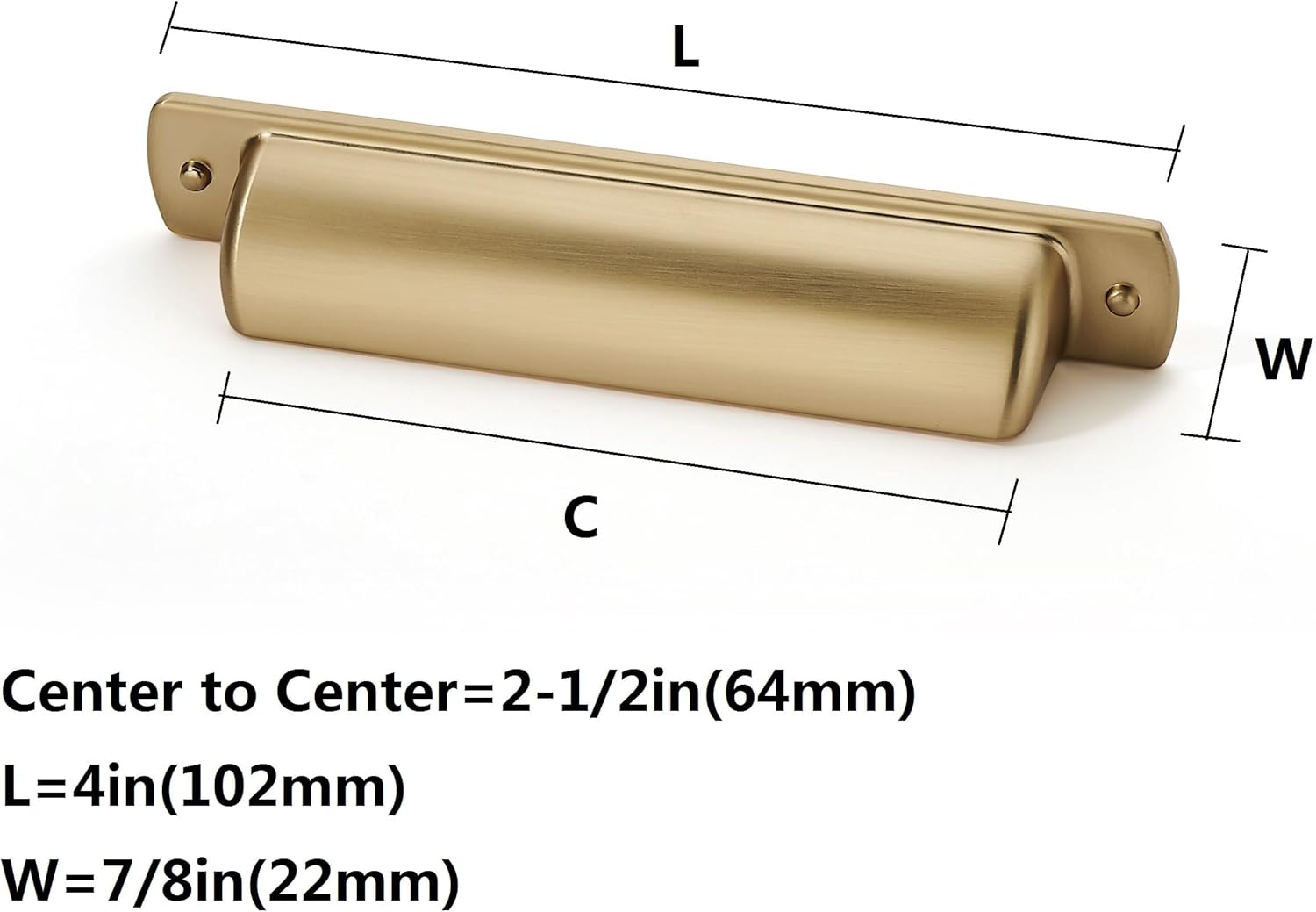 Drawer Cup Pulls Kitchen Cabinet / Cup Pulls 2-1/2" Hole Center / Brushed Brass / Brushed Gold
