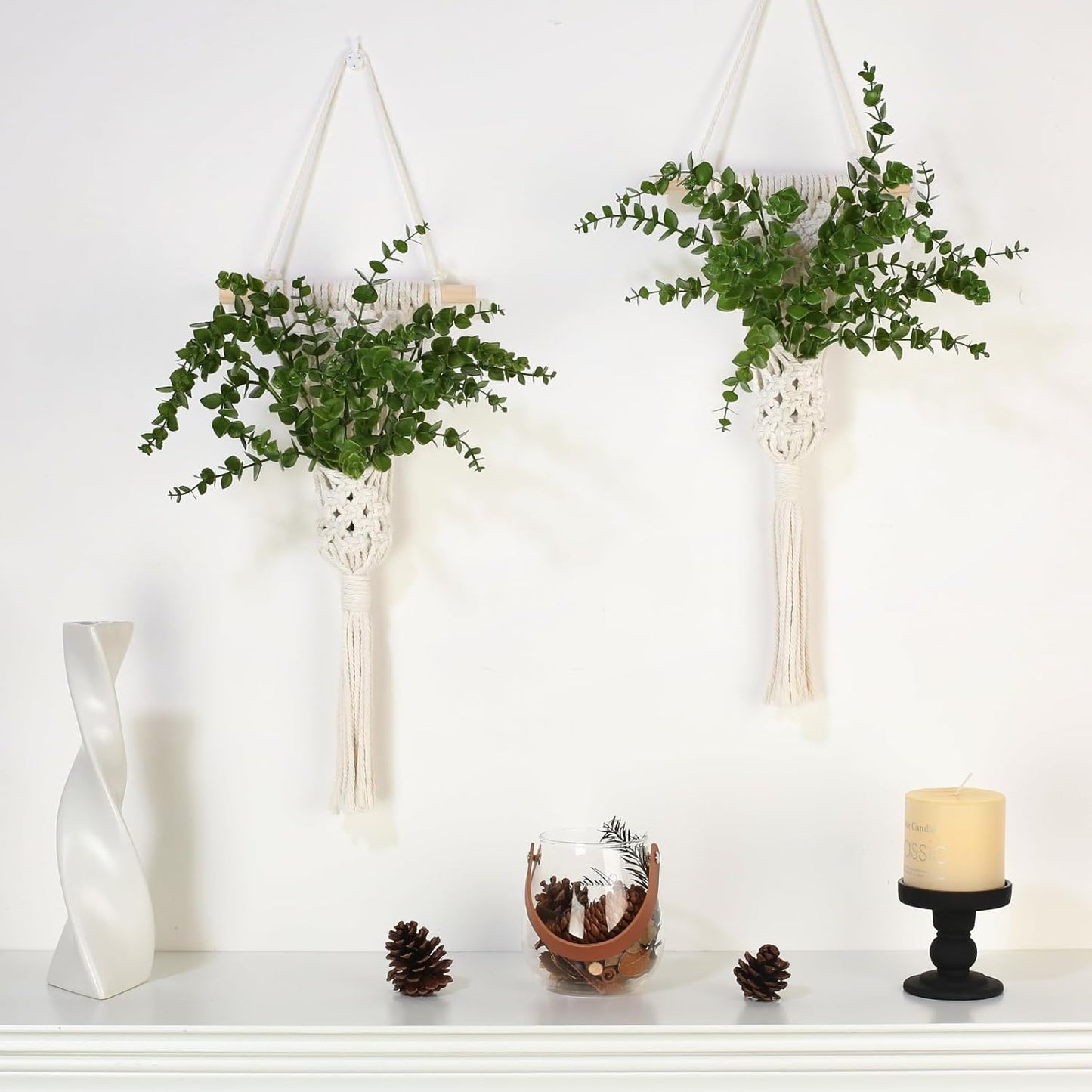 Boho Woven Plant Holders / Green / Set of 2