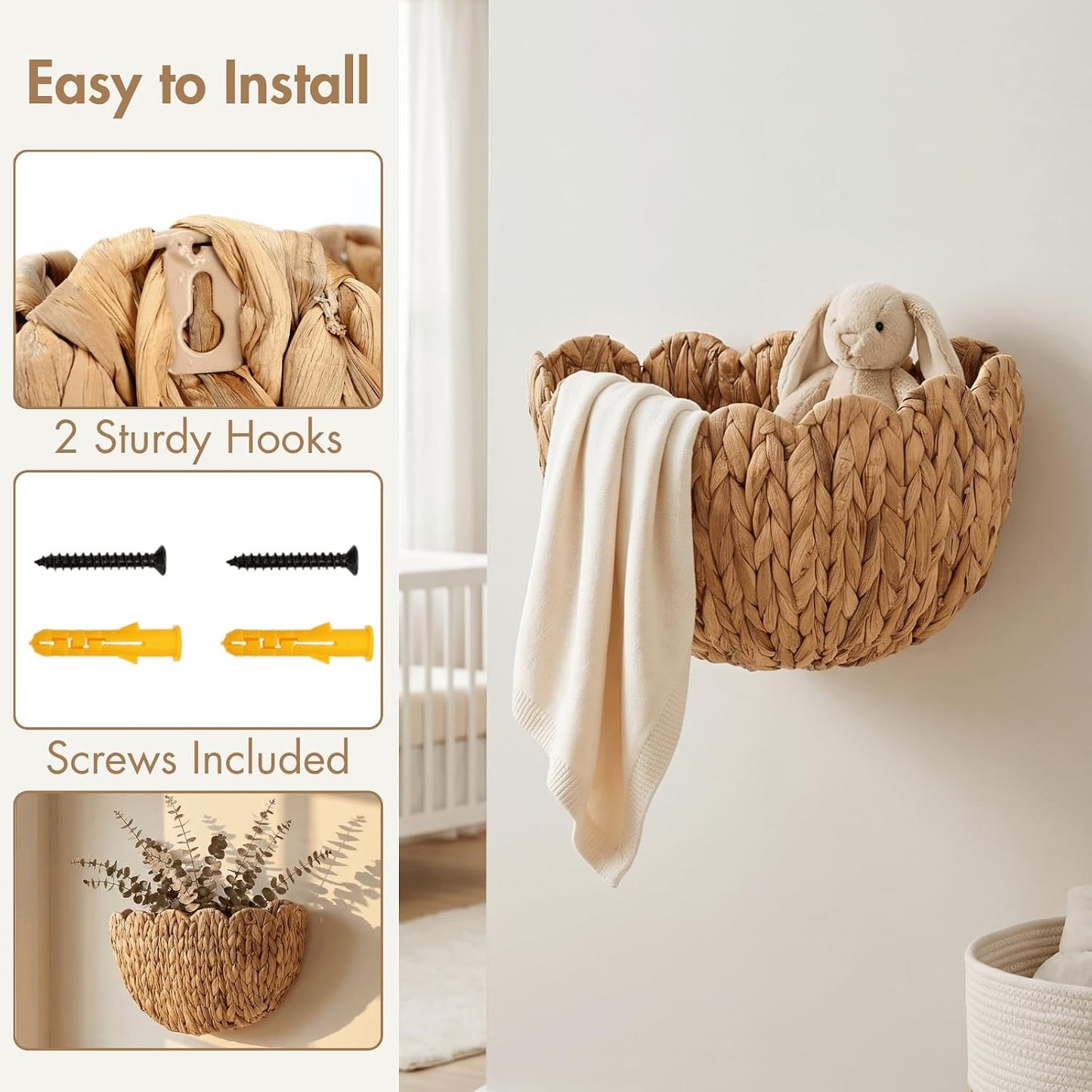 Large Scalloped Wall Basket / Natural / 16 x 7 x 10