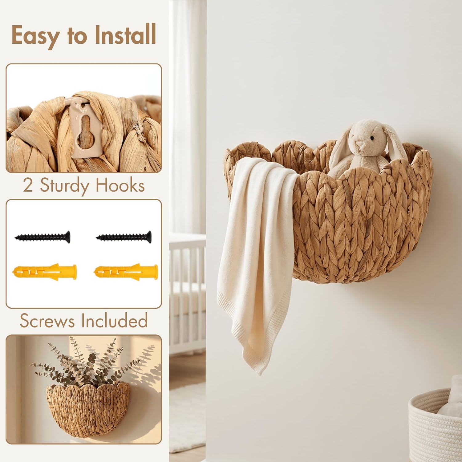 Large Scalloped Wall Basket / Natural / 16 x 7 x 10