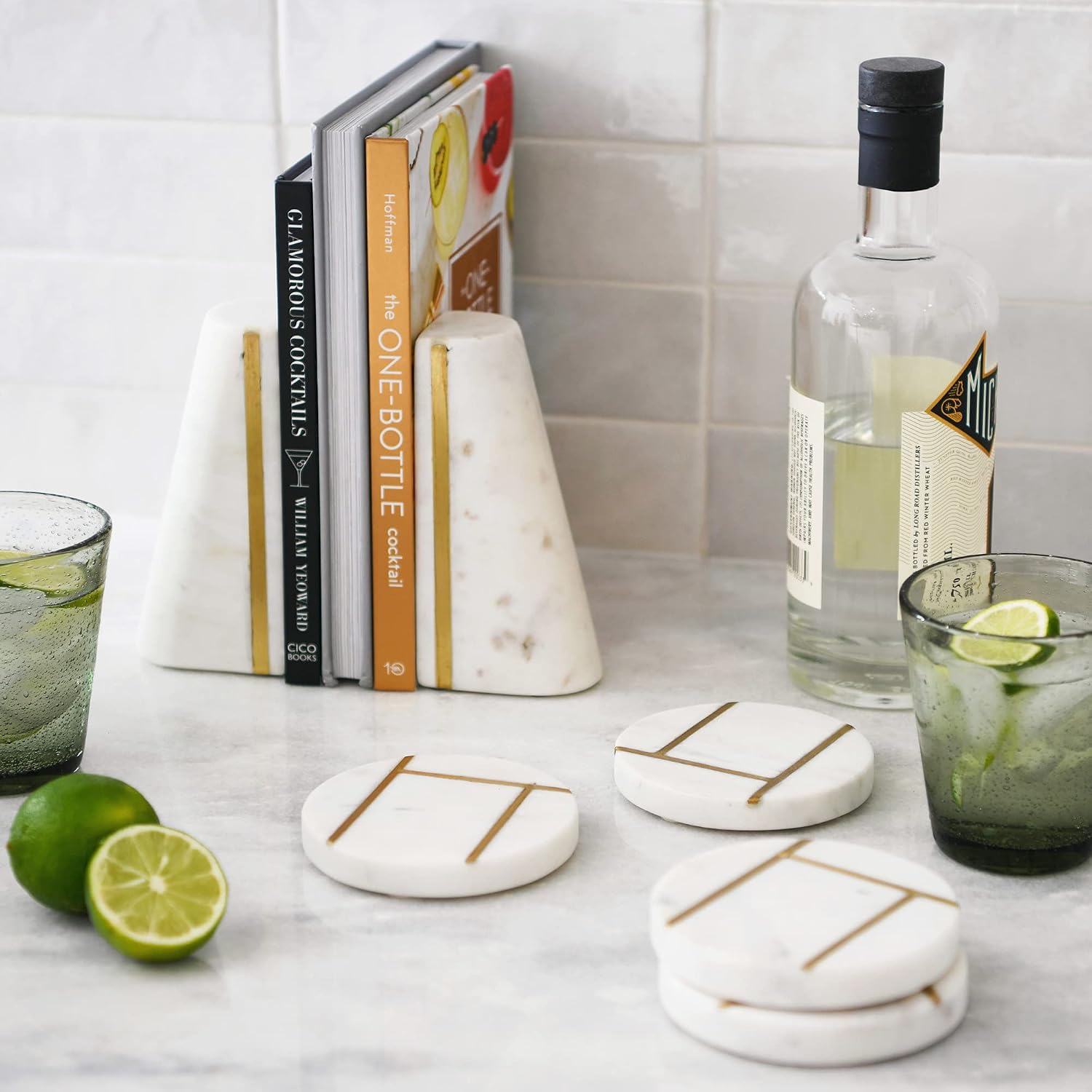 Geometric Marble Bookends / White