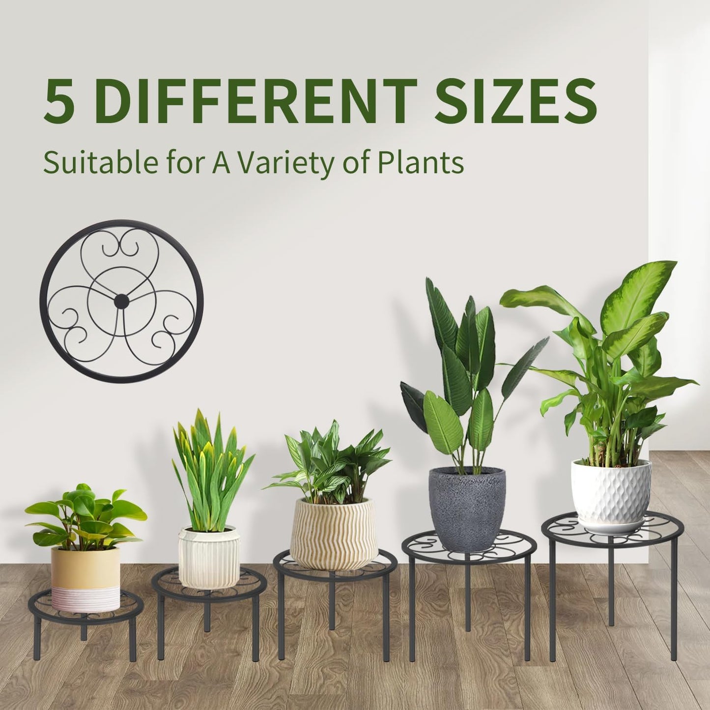5 Pack Metal Plant Stands,Heavy Duty Potted Holder for Flower Pot, Rustproof Iron Plant Risers, Suitable for Indoor and