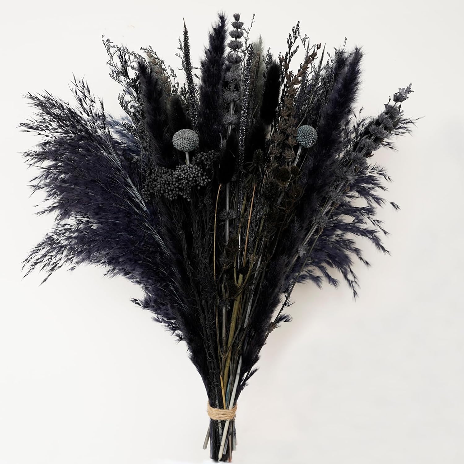 17" Black and Dark Grey Dried Flower Bouquet / Natural / Set of 7