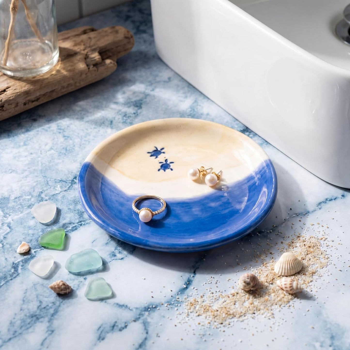Ring Holder / Coastal Ocean Theme Trinket Tray / Sea Turtle / Blue