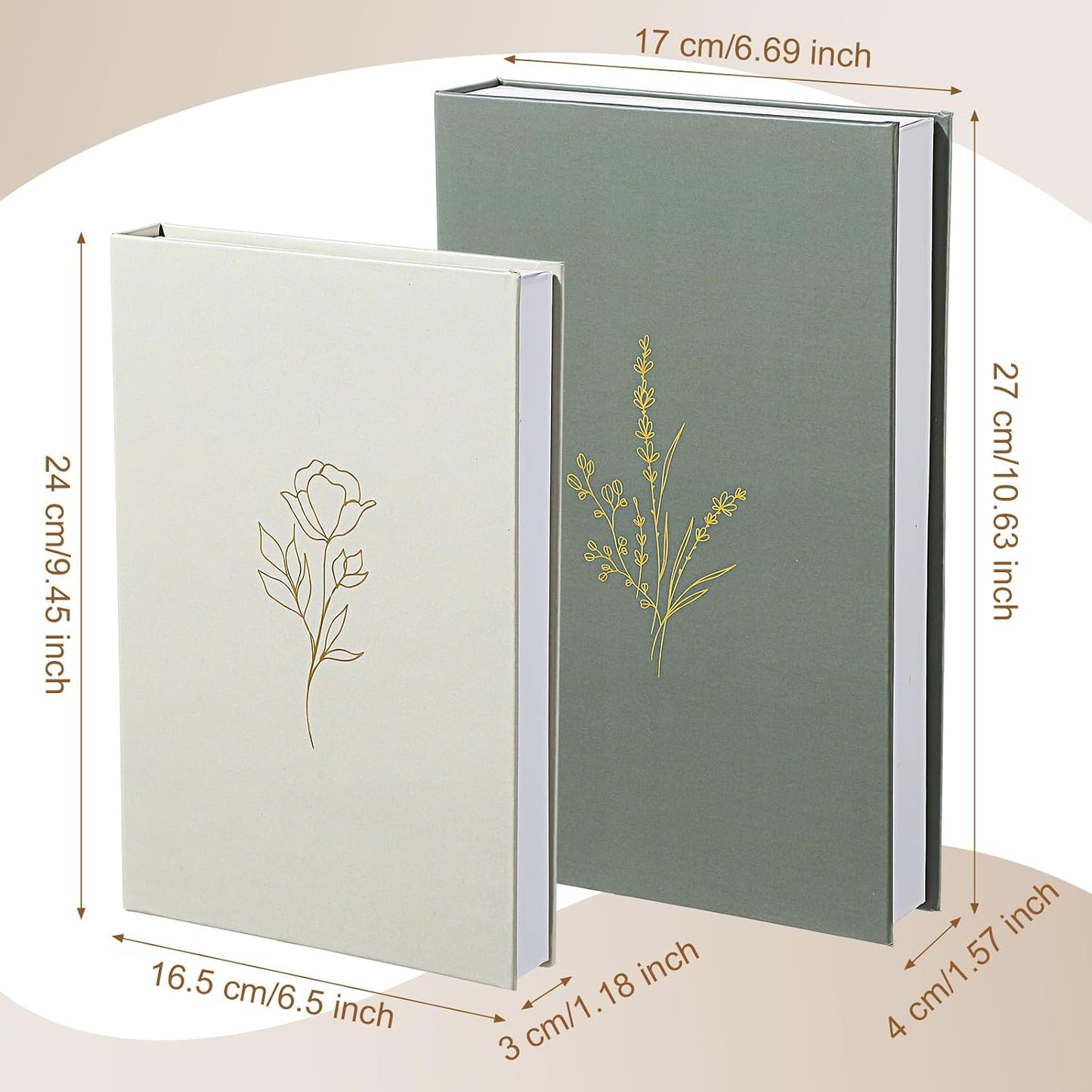 Faux Books Stacked for Decoration / Sage Green,beige / Set of 2