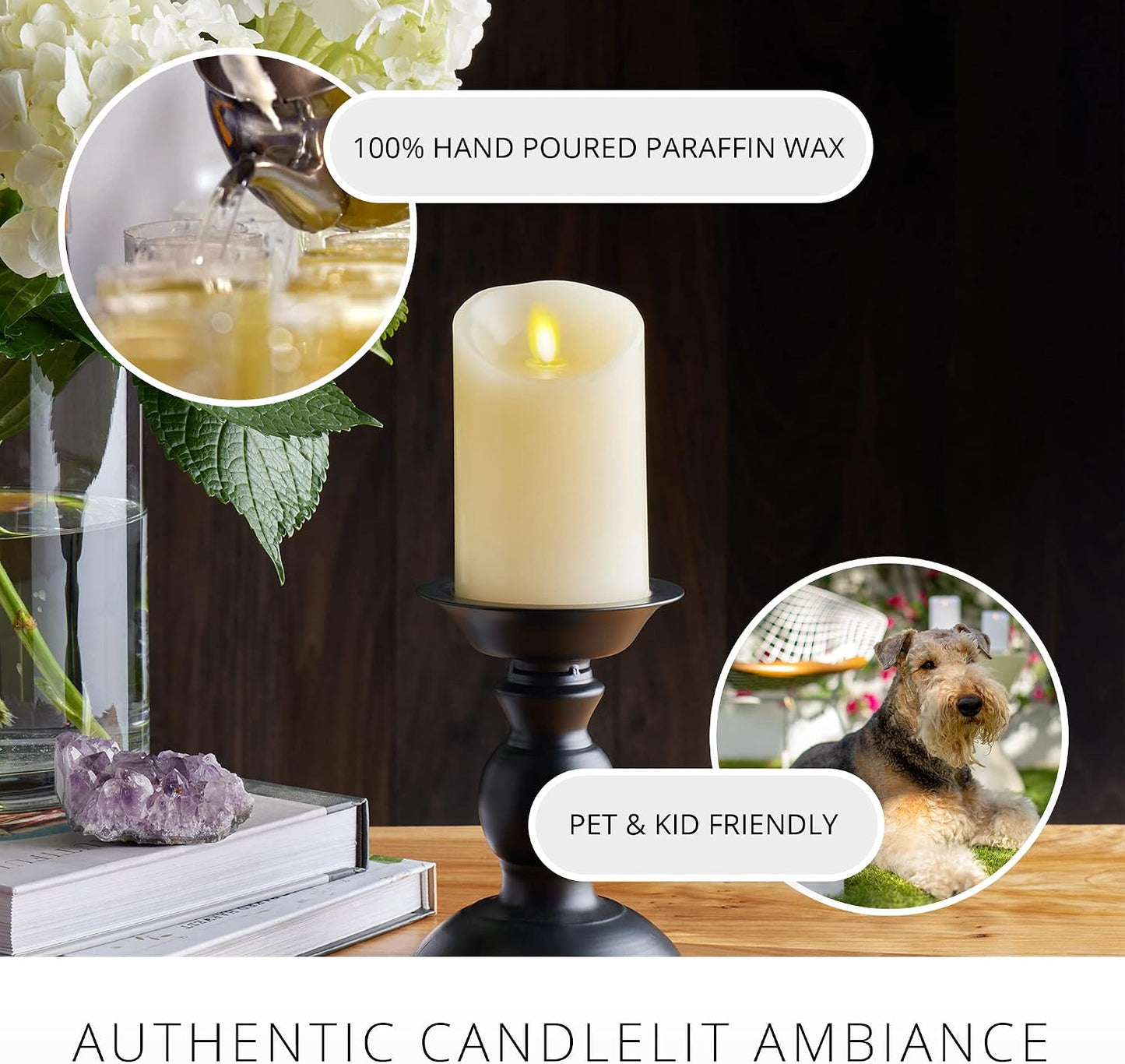 Luminara Flameless LED Battery Operated Ivory Pillar Candle, Flickering Realistic Moving Flame, 3" x 6.5" Real Wax