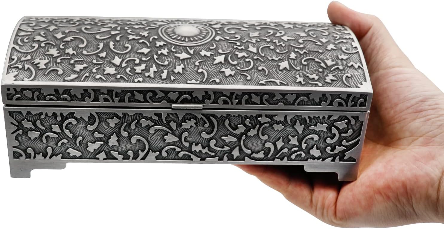 Vintage Metal Jewelry Box Small Trinket Storage Organizer Box Chest Ring Case / Sun / Large