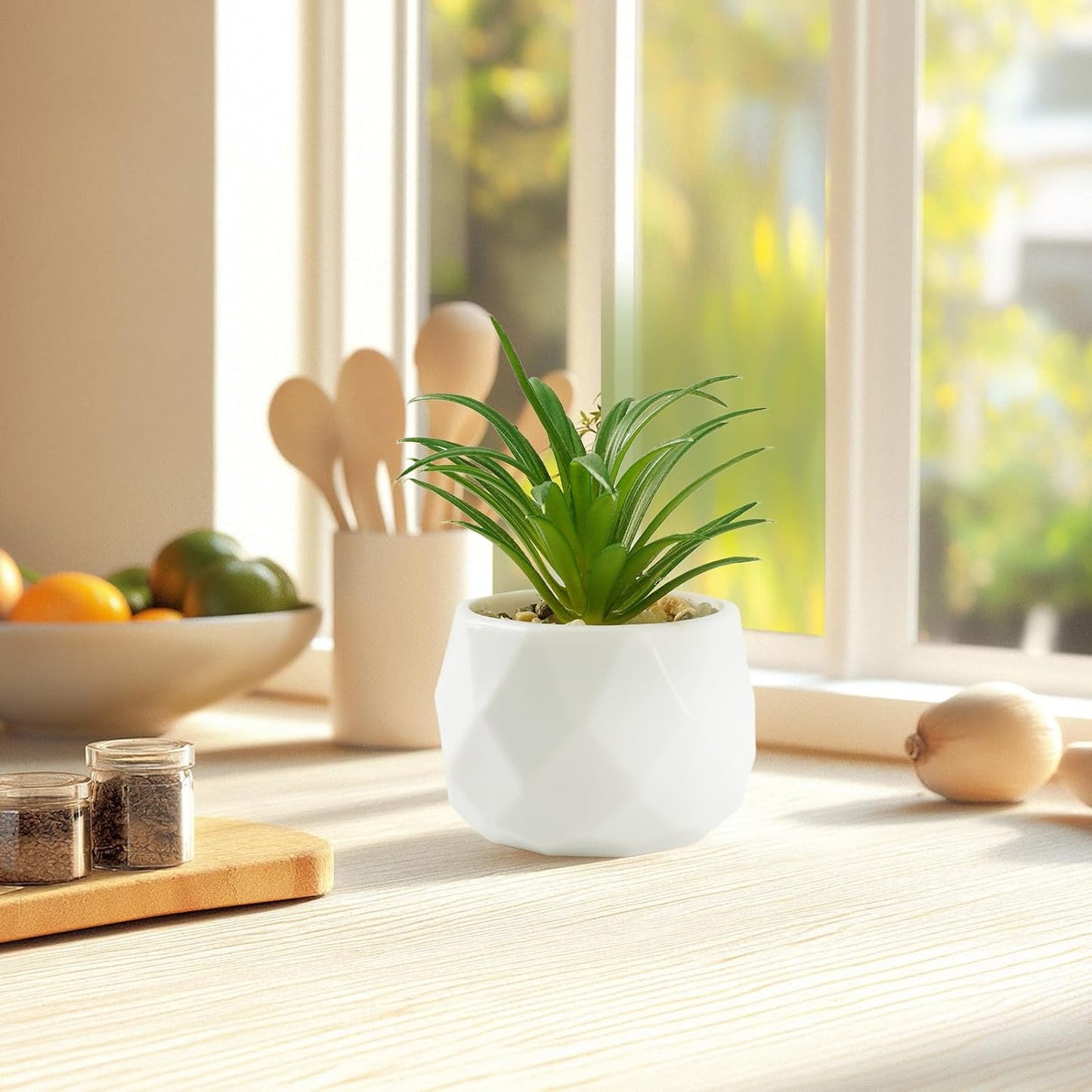 Succulents Plants Artificial in Plastic Pots / White / Set of 4