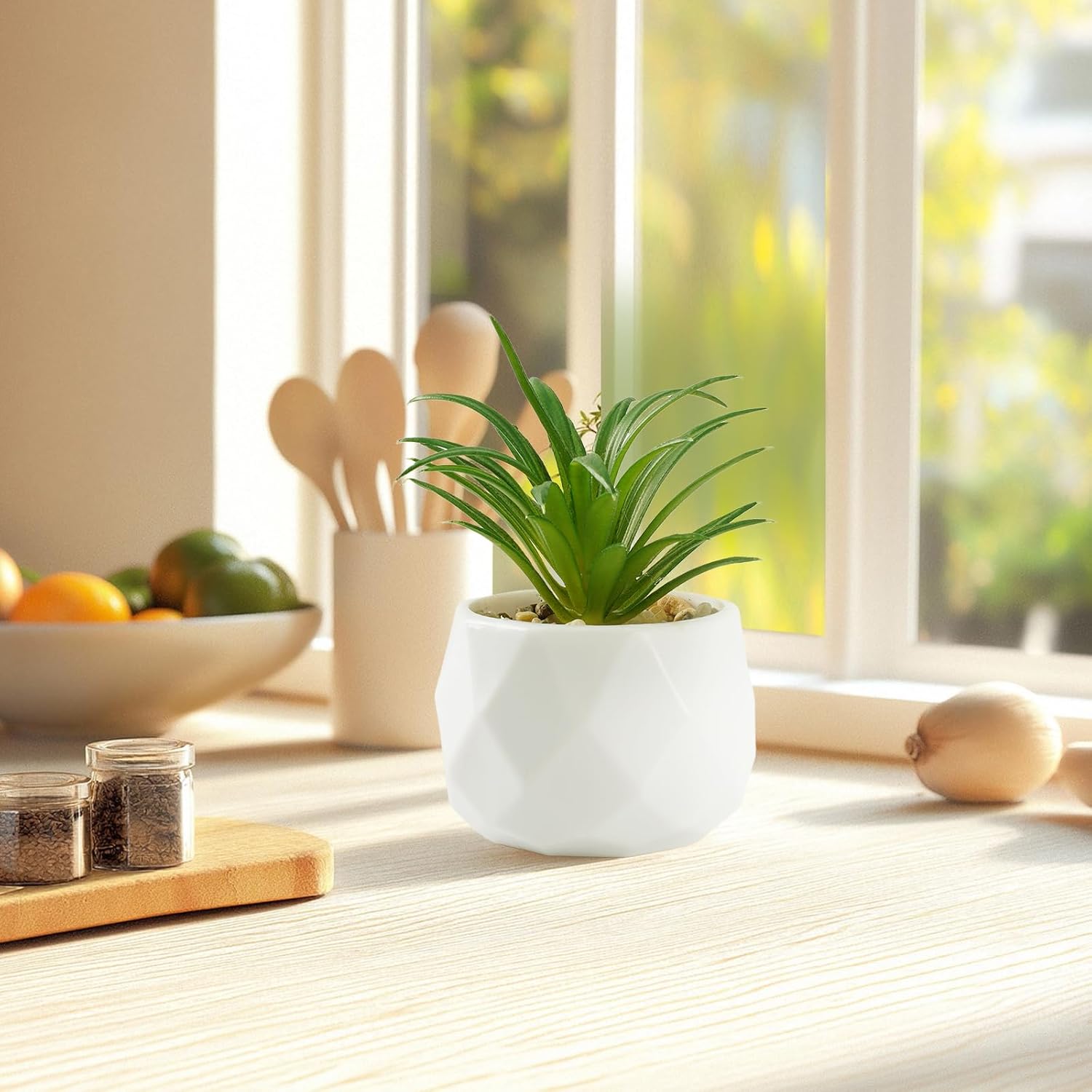 Succulents Plants Artificial in Plastic Pots / White / Set of 4