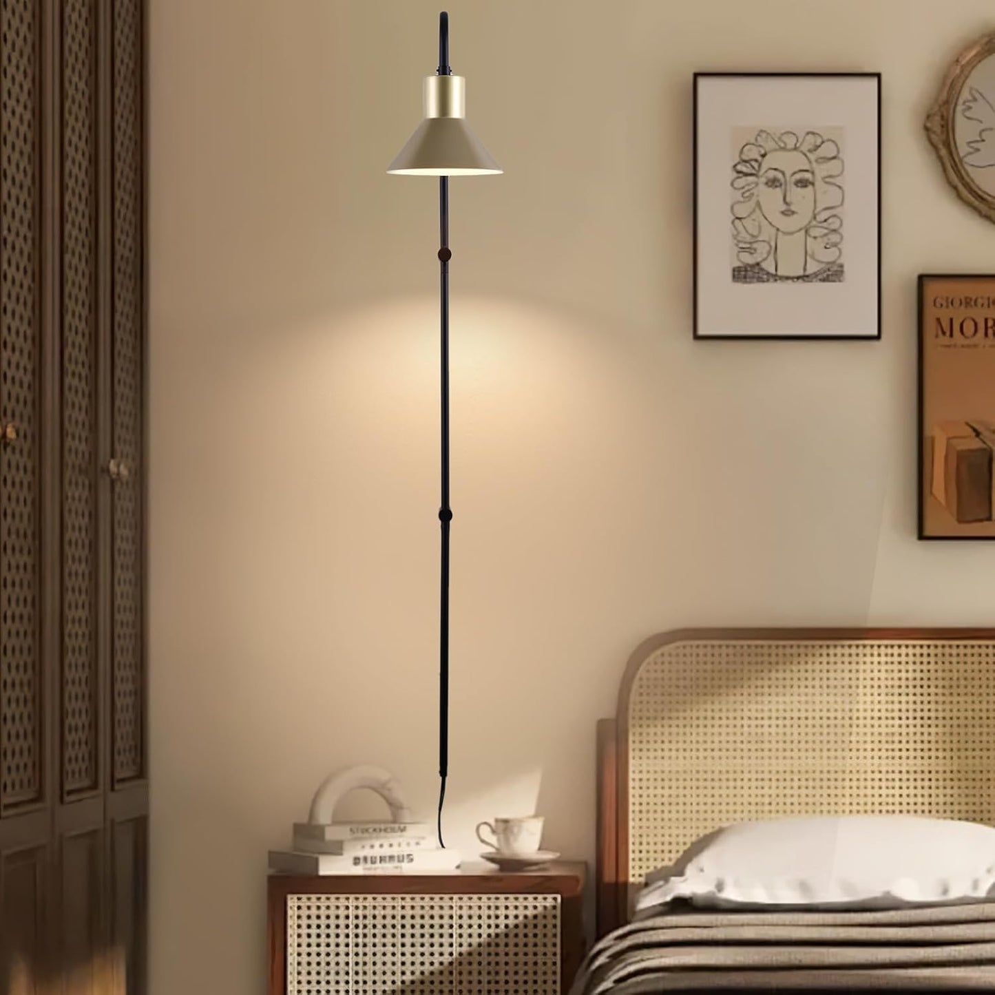 Plug in Wall Sconce with Switch, Indoor Horn Cover Wall Mounted Lamp with E26 Base, Long Wall Light for Bedroom Living