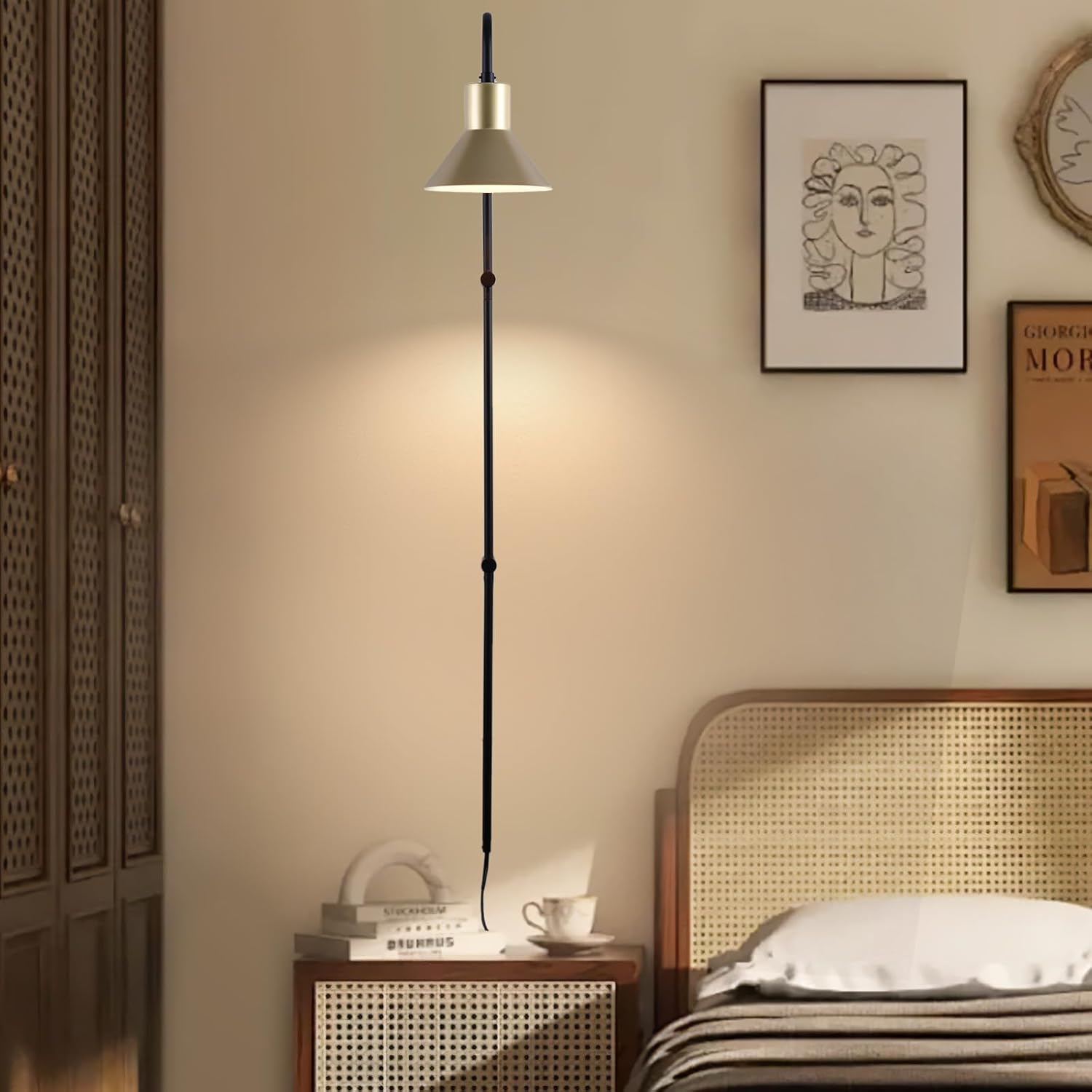 Plug in Wall Sconce with Switch, Indoor Horn Cover Wall Mounted Lamp with E26 Base, Long Wall Light for Bedroom Living