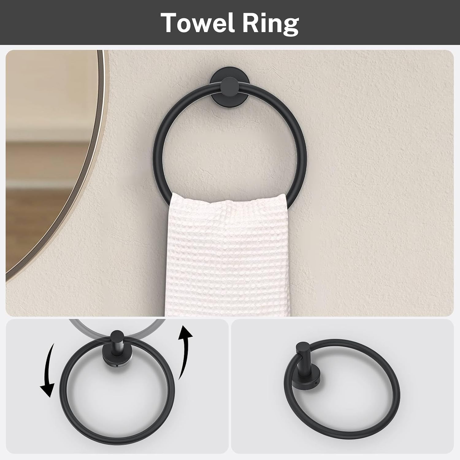 Matte Black Towel Bar Set 5 Pieces Bathroom Hardware Accessories Set Round Towel Holder Set for Bathroom Upgraded