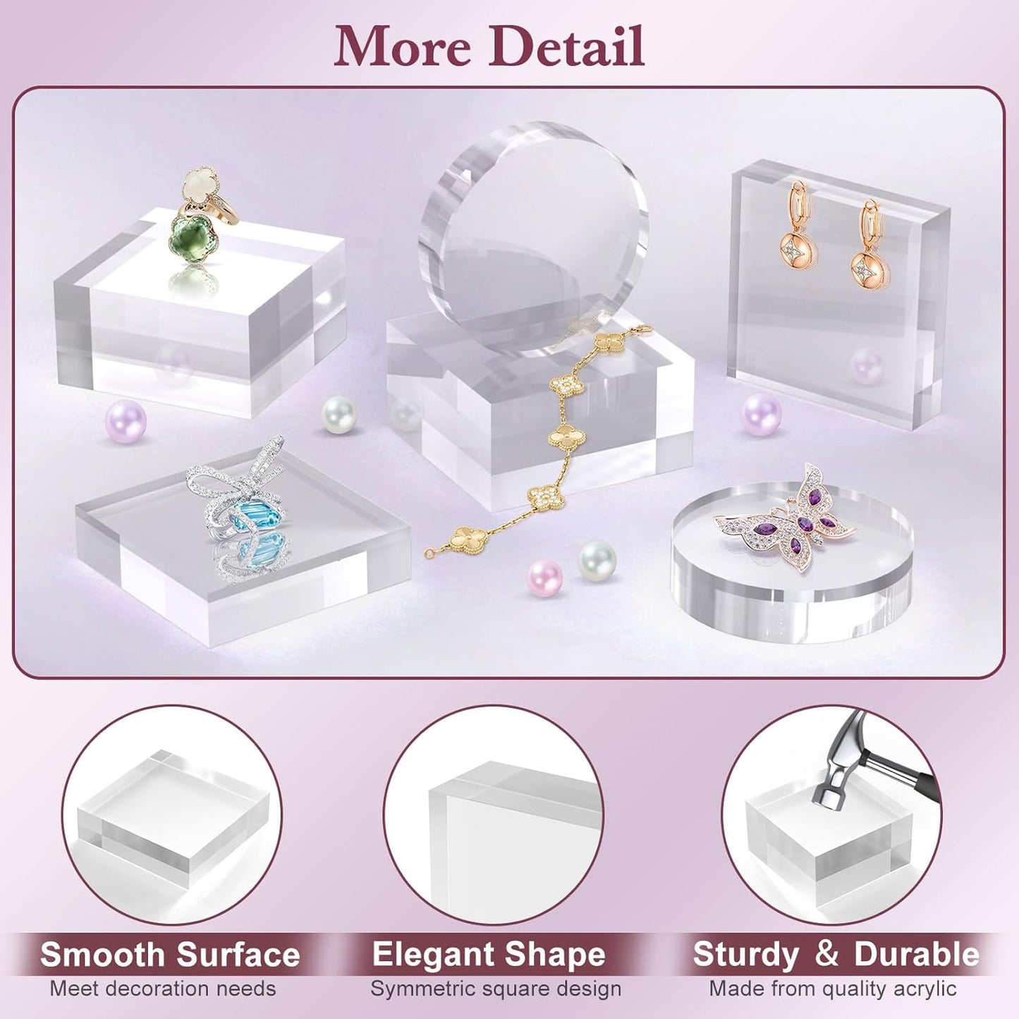 Acrylic Base Stand Acrylic Blocks for Display Polished Block Square / 4 x 4 x 1 / Clear / Set of 4