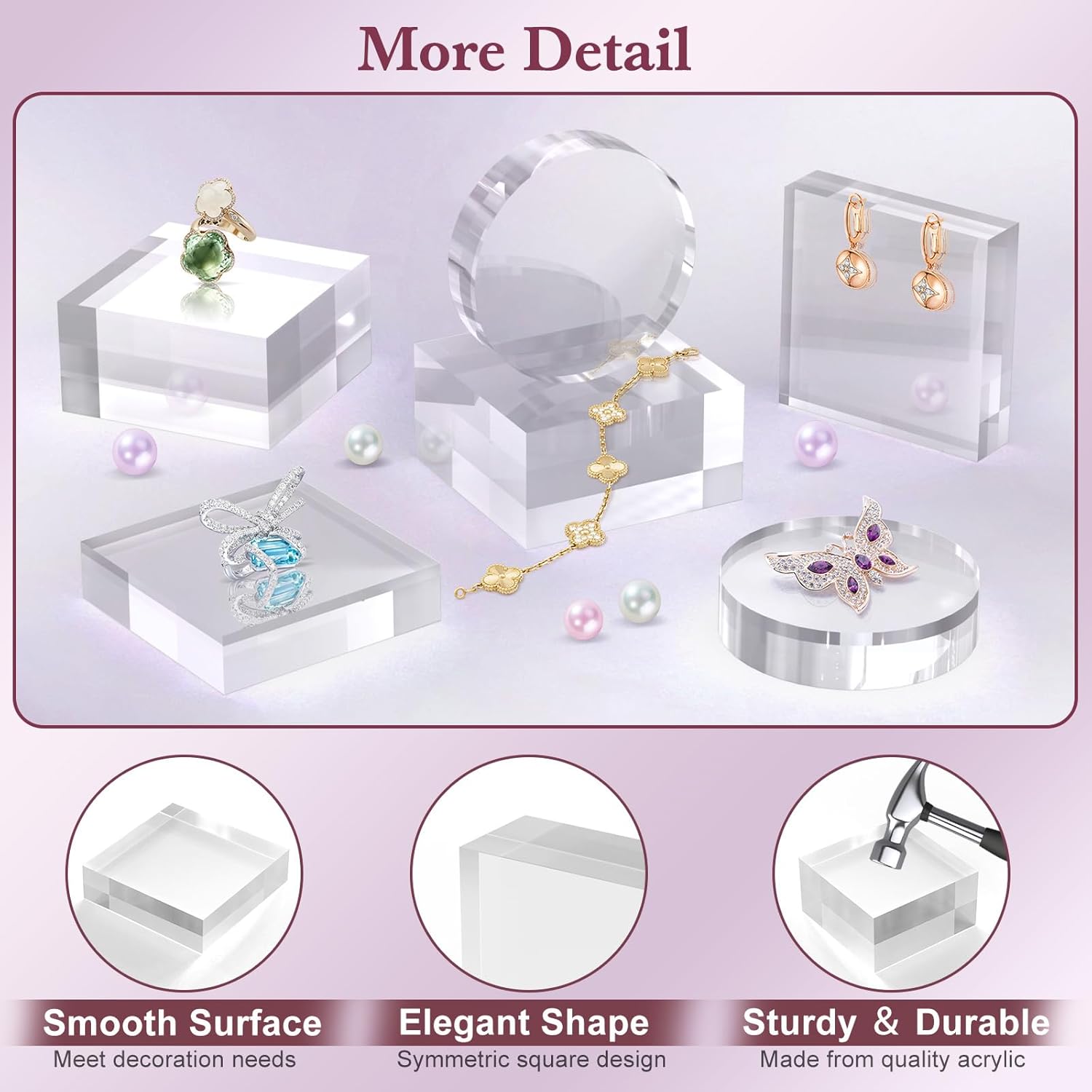 Acrylic Base Stand Acrylic Blocks for Display Polished Block Square / 4 x 4 x 1 / Clear / Set of 4