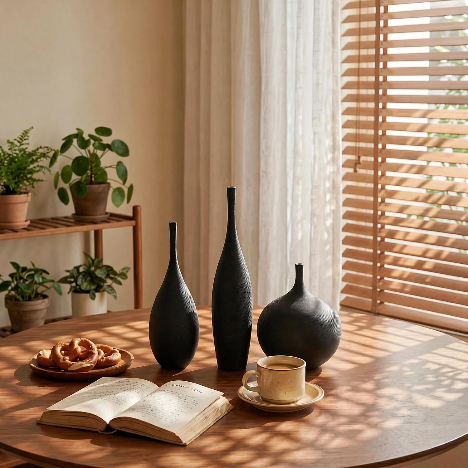 Ceramic Vases / Modern Boho Vases for Centerpiece Decor / Black / Set of 3