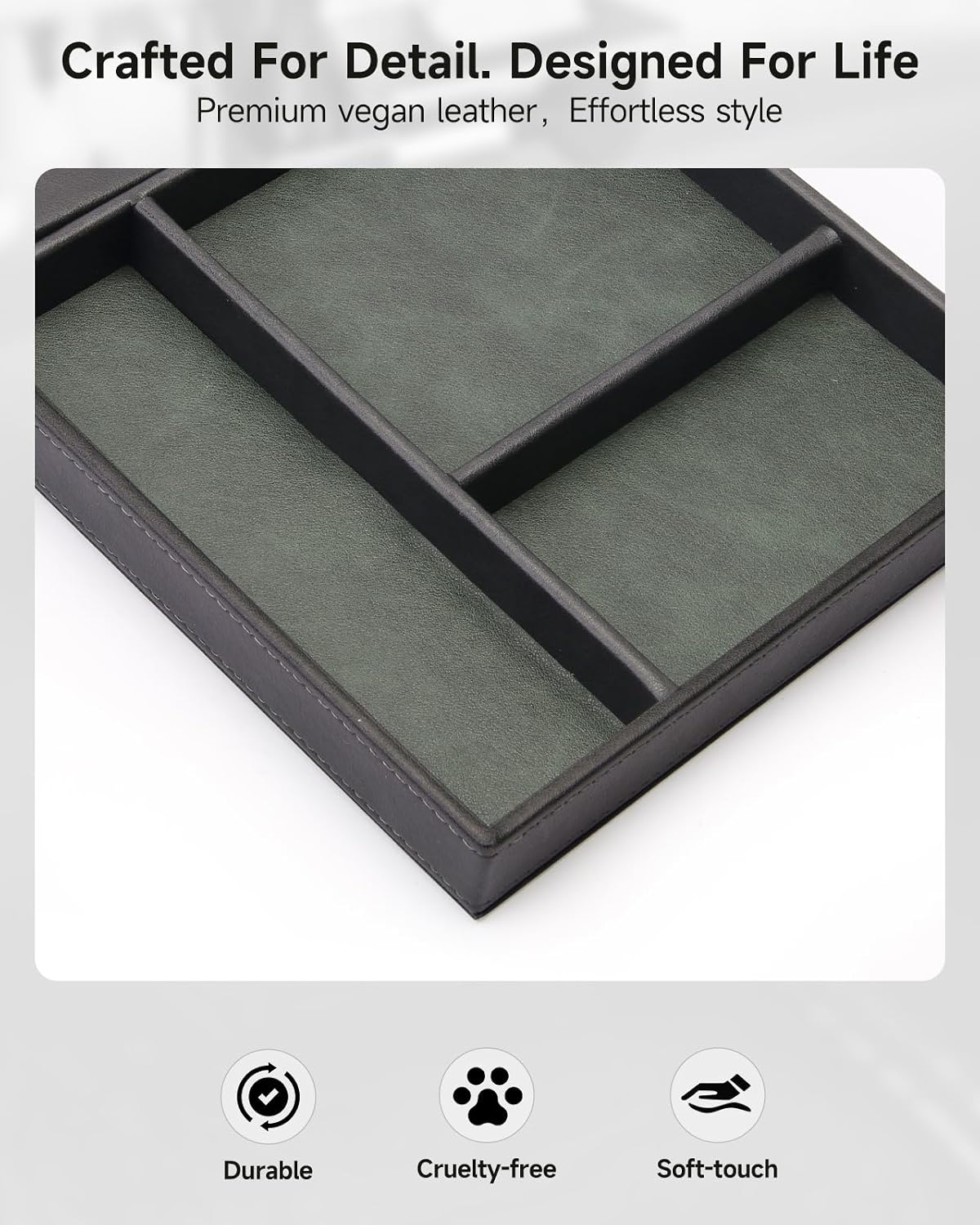 Valet Tray, Built in Wireless Charging Pad, Nightstand Organizer | Two-Toned Premium Leather Desk Bedside Caddy