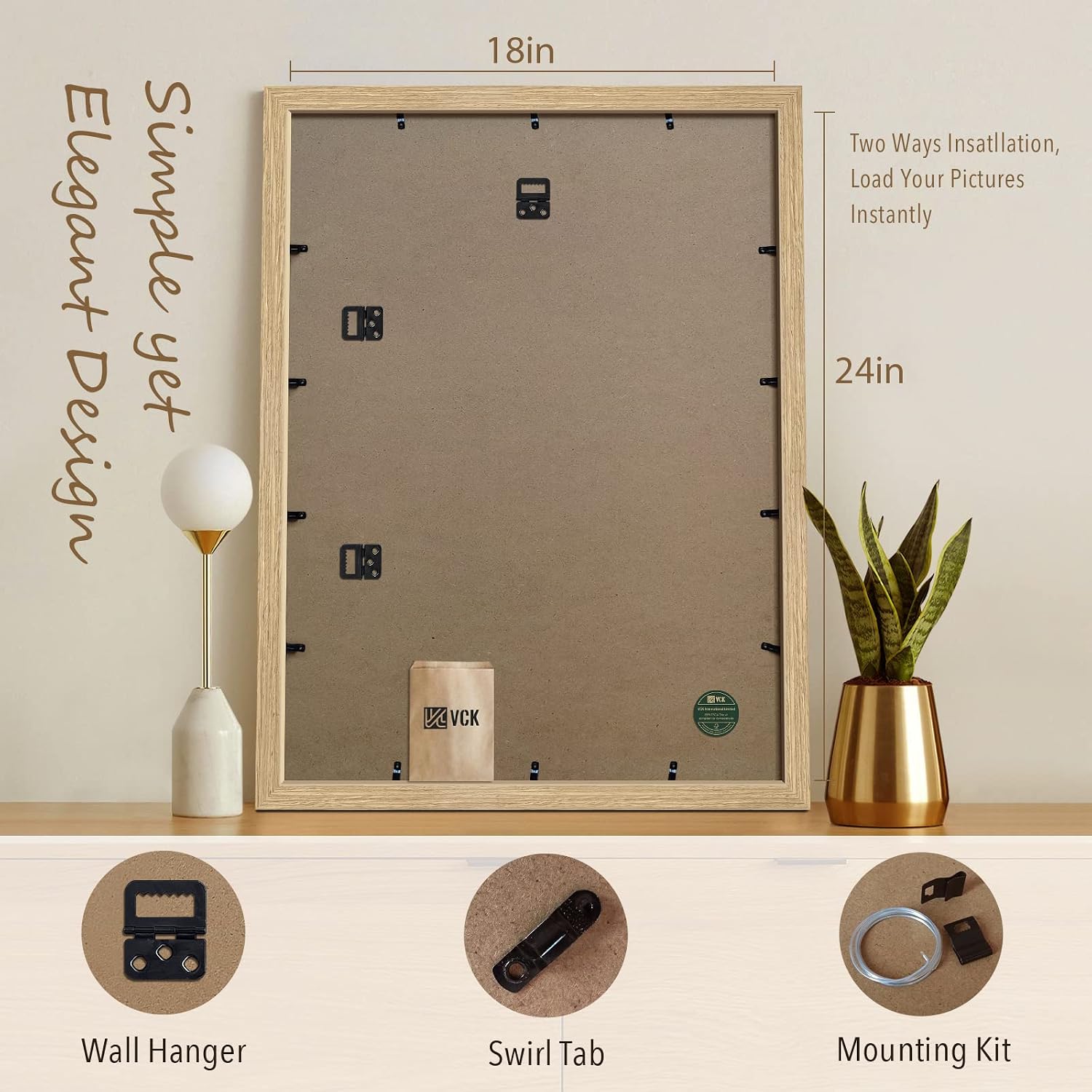 VCK 18x24 Poster Frame 3 Pack, Natural Oak Wood Wide Border, for Picture | Light Woodgrain, Wall Hanging, HD