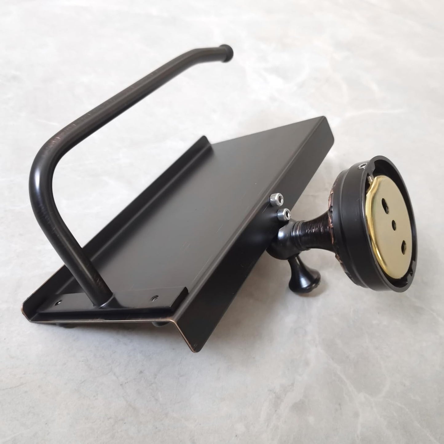 Oil Rubble Bronze Brass Bath Toilet Paper Holder with Phone Shelf, Wall Mounted Black Bathroom Hardware Accessories