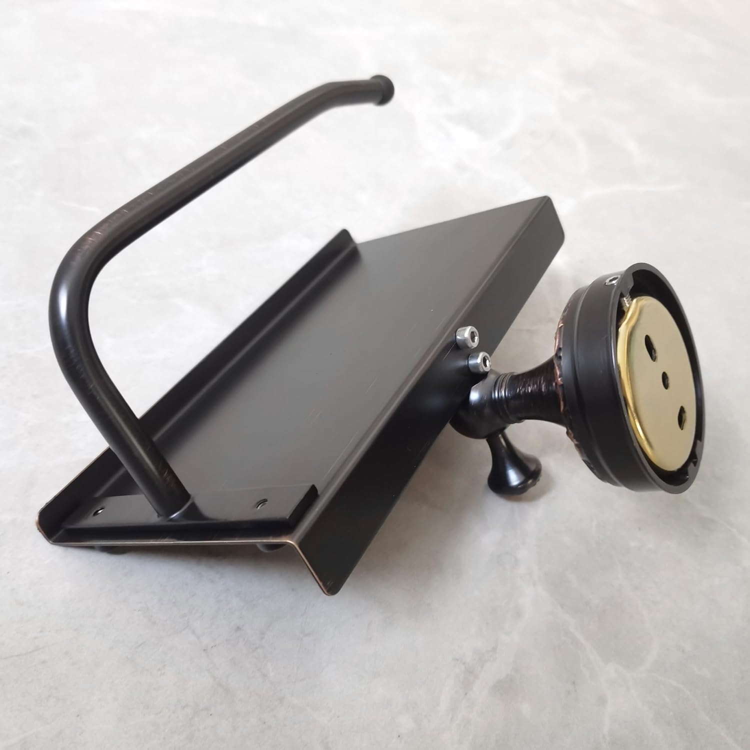 Oil Rubble Bronze Brass Bath Toilet Paper Holder with Phone Shelf, Wall Mounted Black Bathroom Hardware Accessories