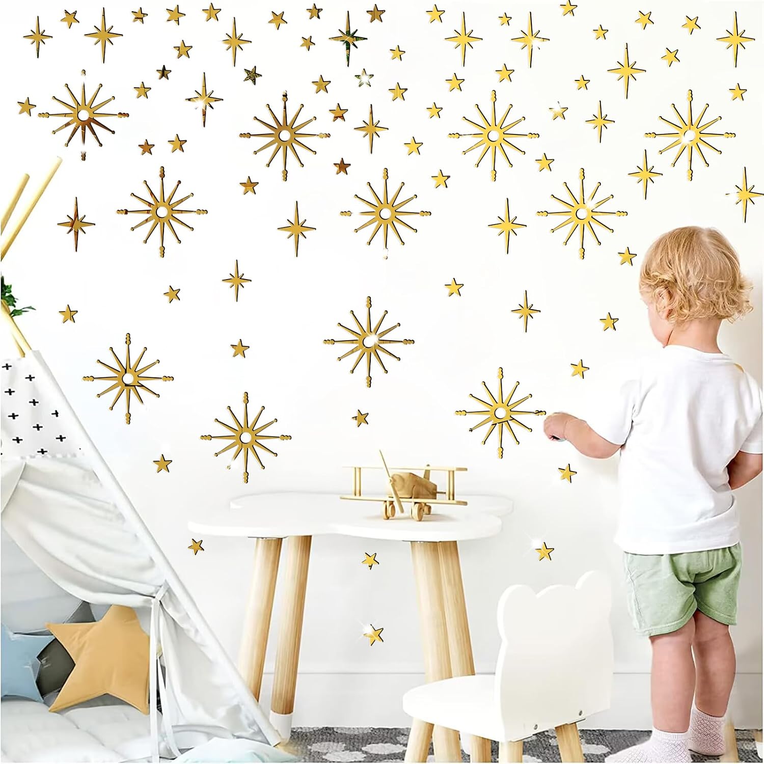 Star Wall Decals Gold Stars Stickers Ceiling Decor Removable Acrylic Mirror Decal Peel / Retro Gold