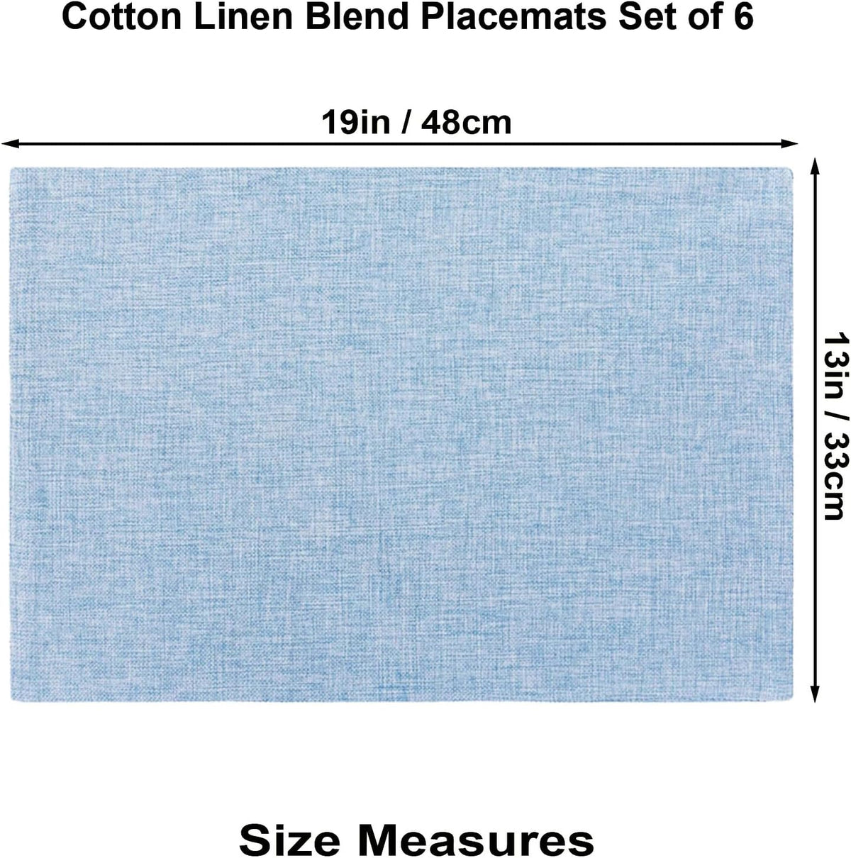 Cloth Placemats Set of 6, Cotton Linen Blend Place Mats, Light Blue | Machine Washable, Double Layered, Heat Resistant