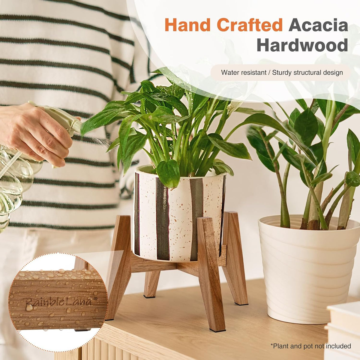 Wooden Plant Stand Indoor, Acacia Wood Mid Century Planter Stand, 2 Pack | 2 furniture-grade acacia wood plant stands