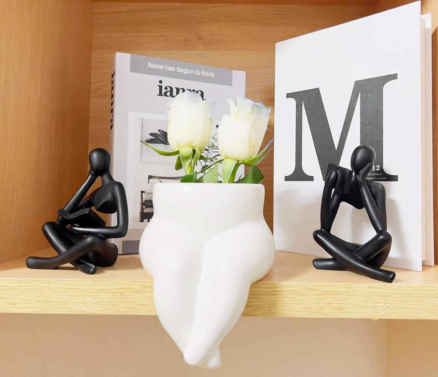 Home Decor Reading Thinker Statue Modern Figurines Abstract Aesthetic Sculpture / Black / Set of 2