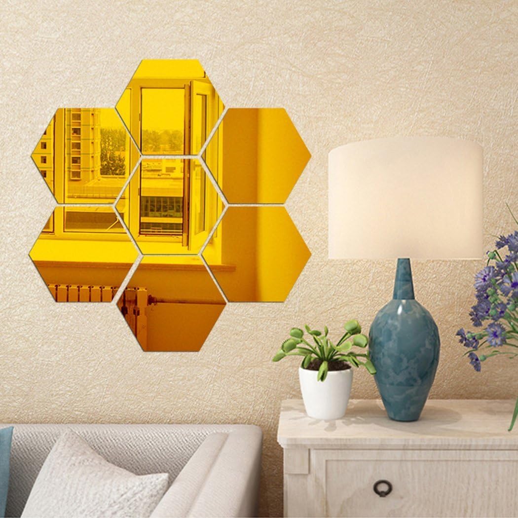 Hexagon Art DIY Decorative Acrylic Sheet Plastic Tiles Home Living Room Bedroom / Gold / Set of 12
