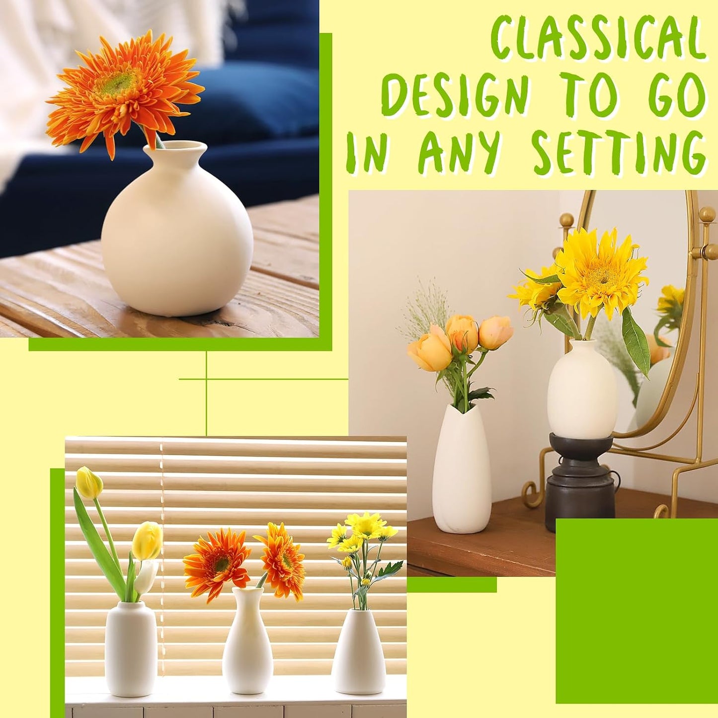 10pc Ceramic Bud Vases Set / White / 3 Inch / Set of 10