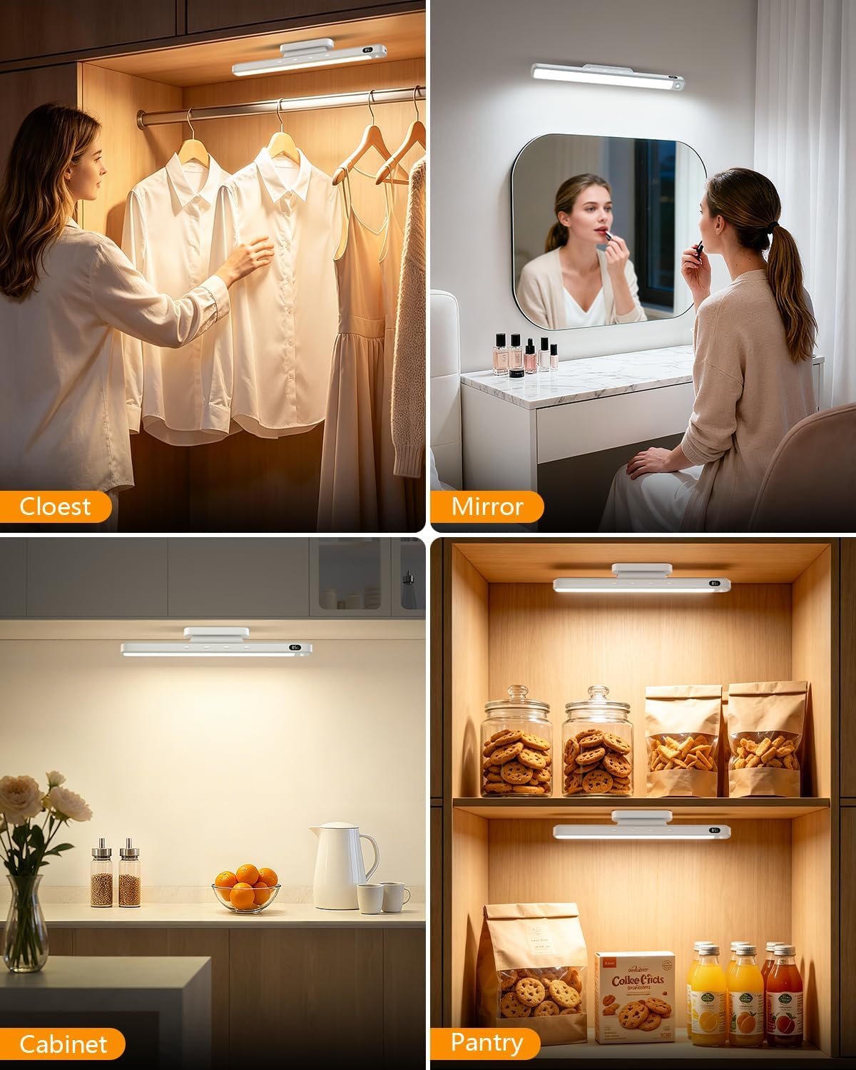 WILLED 5W Motion Sensor Led Light Bar, Eye-Care Rechargeable Closet Light with Battery Level Display, Makeup Lighting