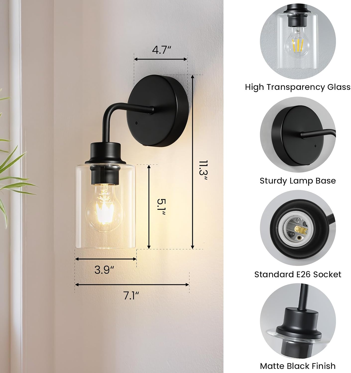 Epinl Battery Operated Black Wall Sconce Set of 2, Wireless Rechargeable Wall Lights with Remote Control, Modern