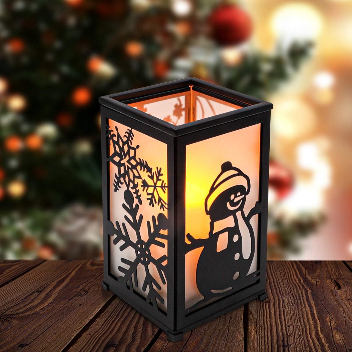 Decorative Led Candle Lantern with Timer Rustic Candle Lantern with Twelve Magnetic Seasonal Themed Panels ,5 x 5 x