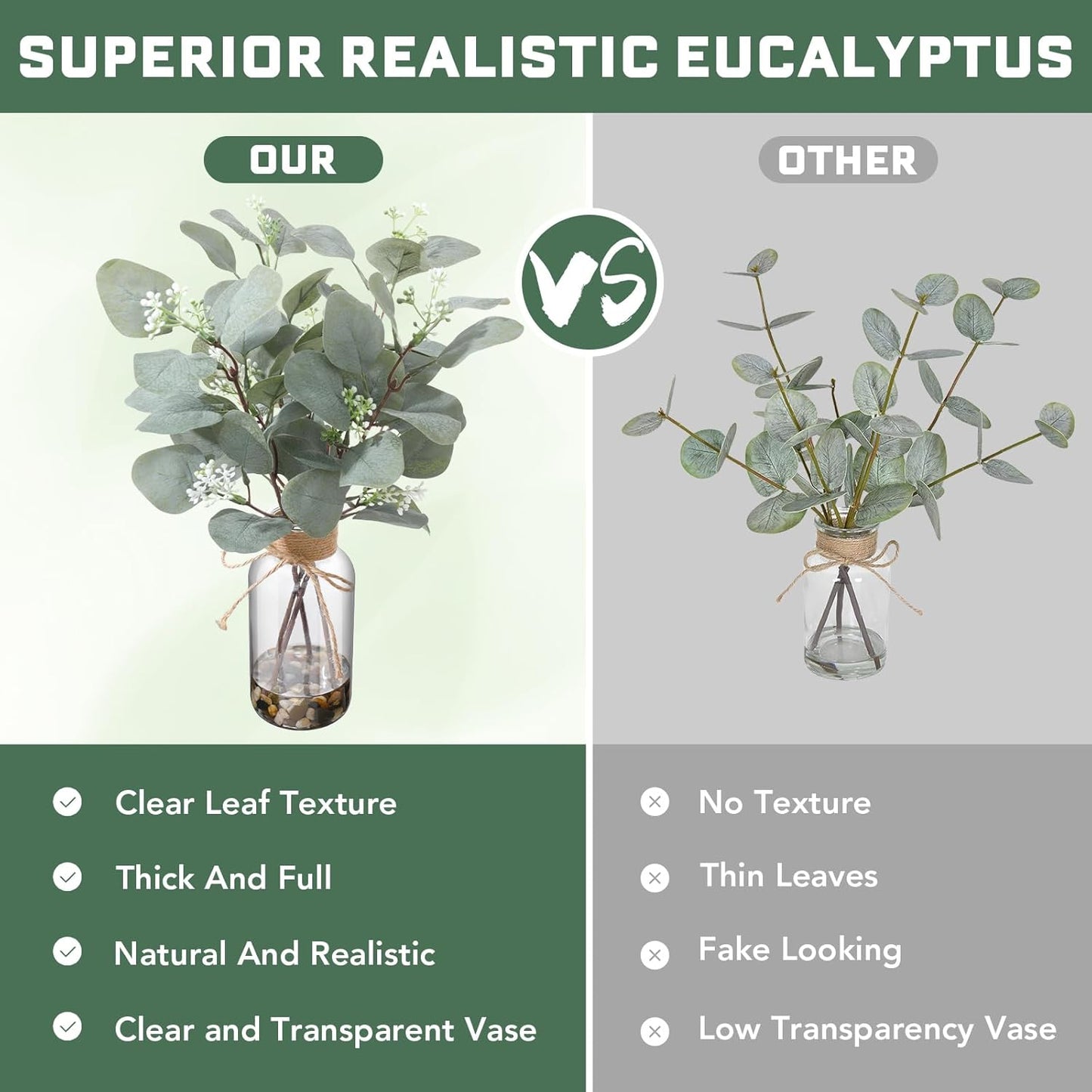 15.74" Artificial Eucalyptus Stems in Glass Vase / Sl-0975 / Natural