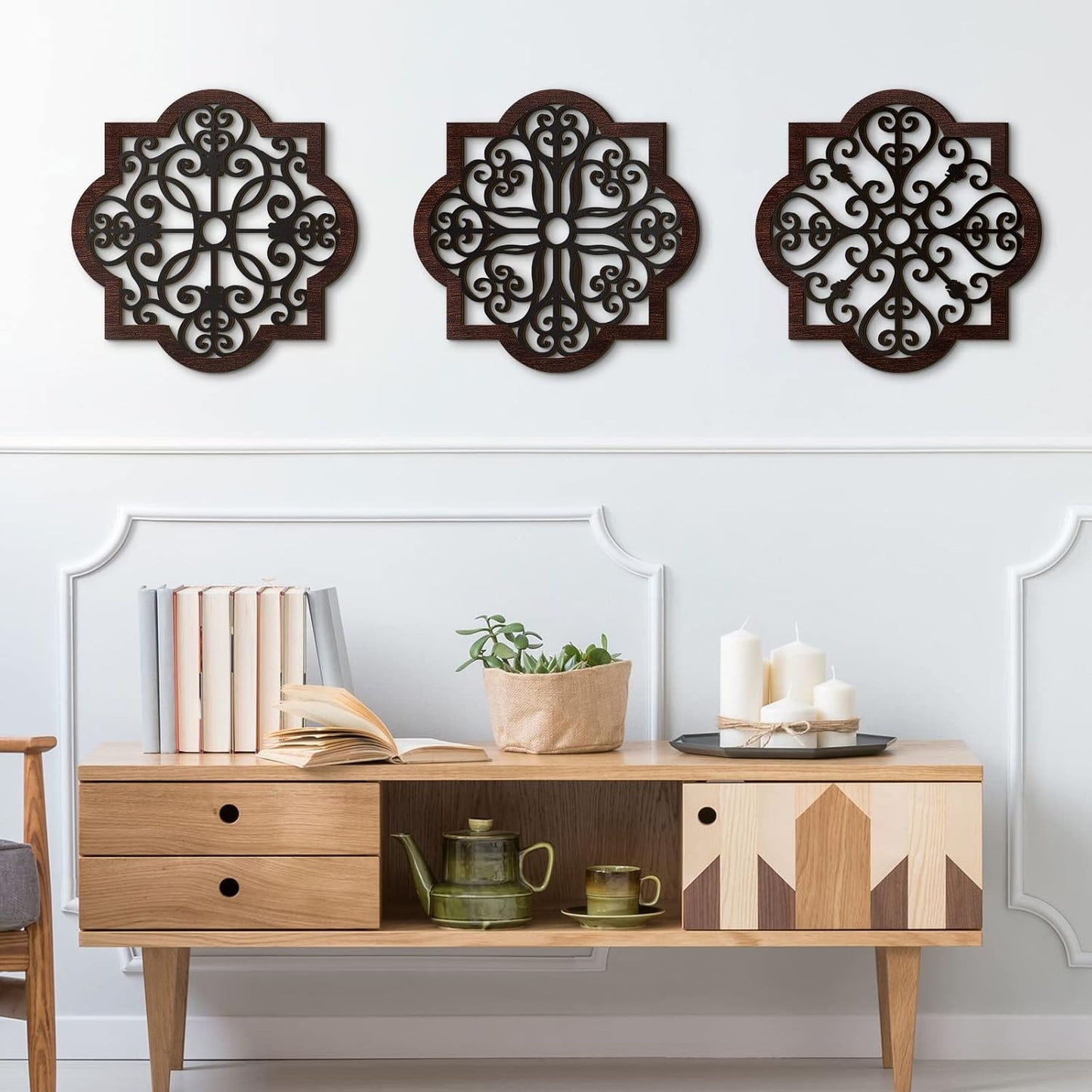 Thicken Rustic Wood Wall Decor Farmhouse Geometric Wall Art Farmhouse Hanging Decoration / Set of 3