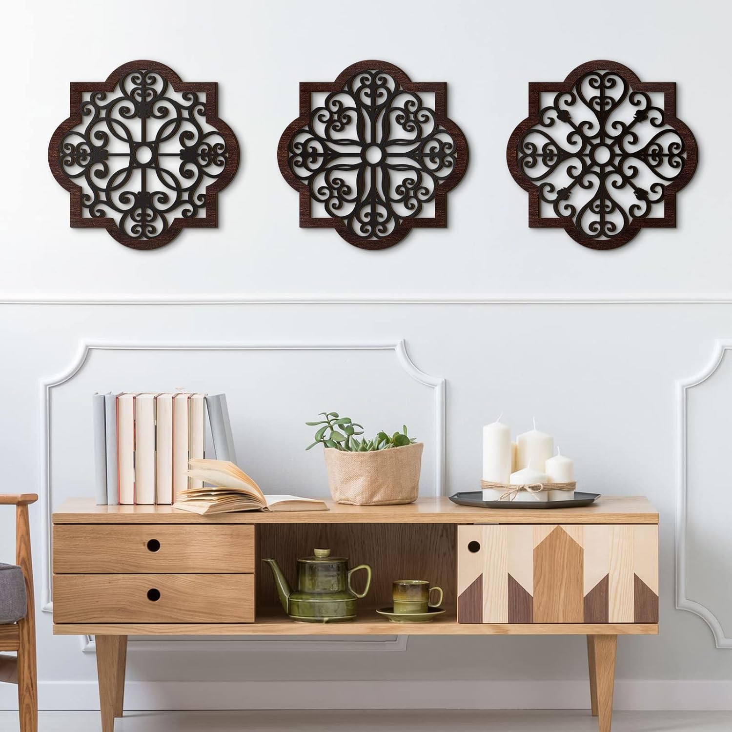 Thicken Rustic Wood Wall Decor Farmhouse Geometric Wall Art Farmhouse Hanging Decoration / Set of 3