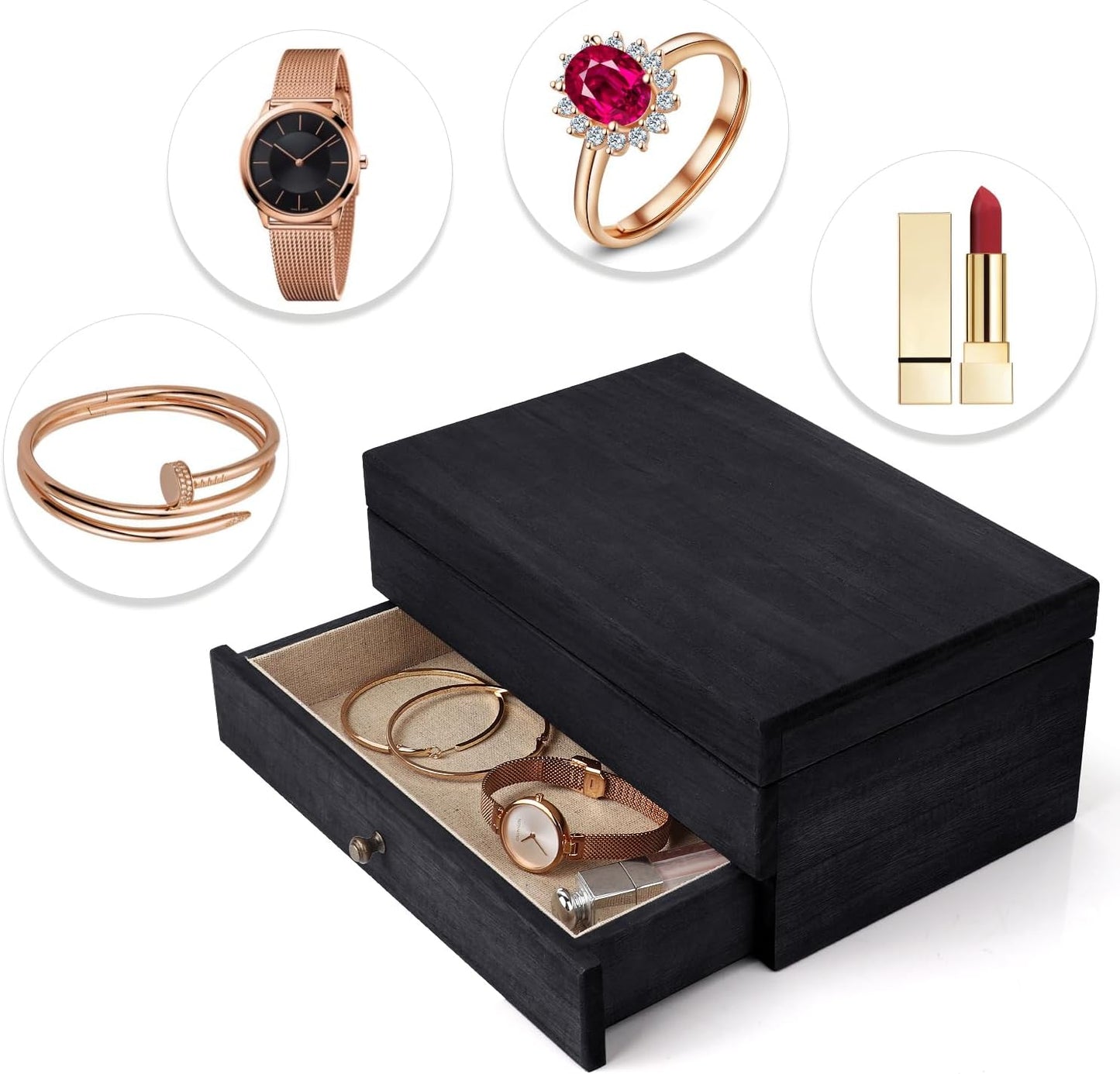 Jewelry Box Organizer for Women / 2 Layer / 2 Layer Black