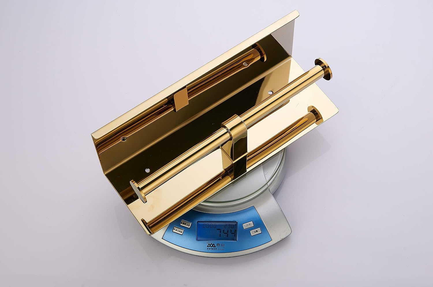 BGL Double Toilet Paper Holder Stainless Steel 304 Wall Mounted Two Heads Roll Tissue Holder with Shelf (Gold)