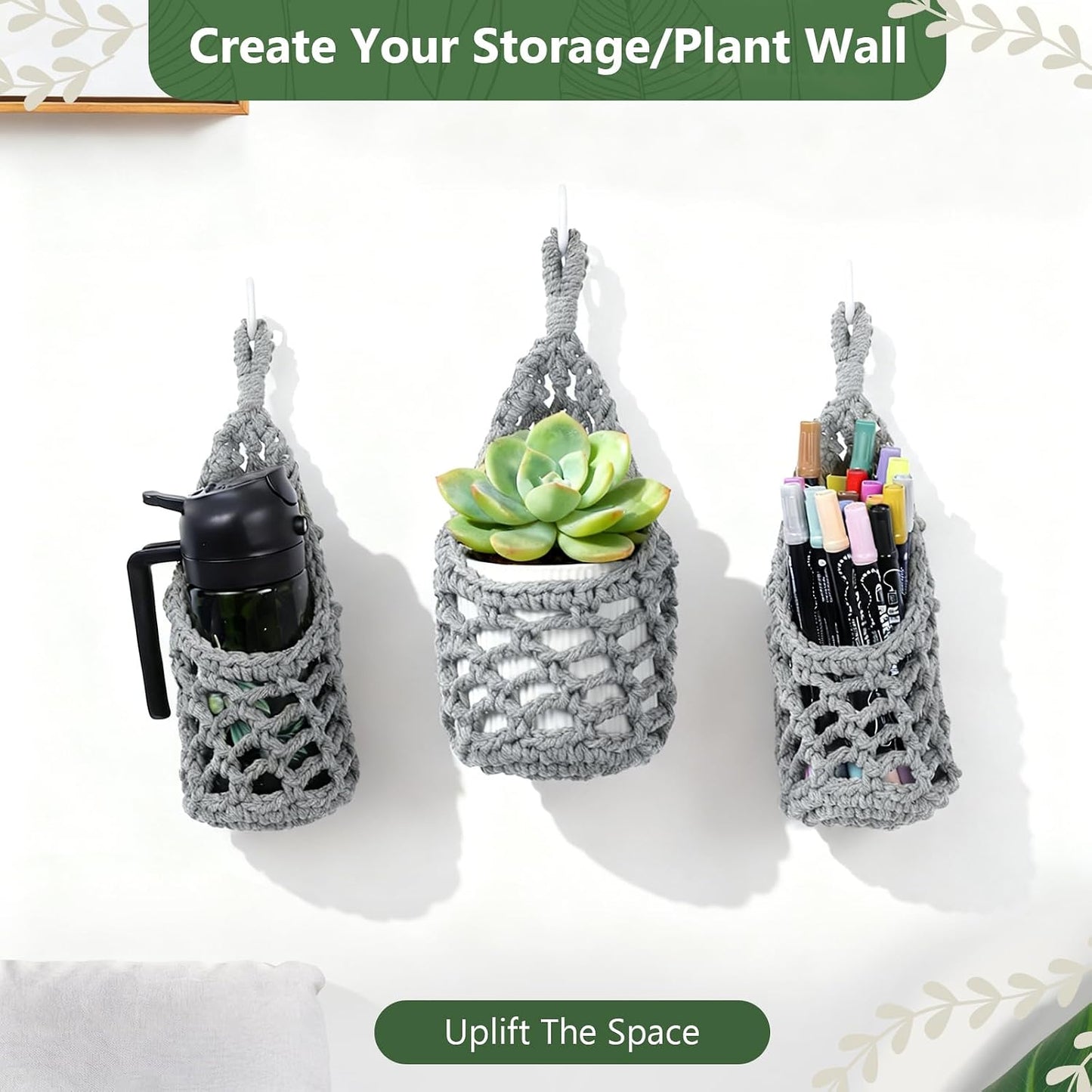 Macrame Wall Plant Hanger / Gray / 4-inch / 4 Inch