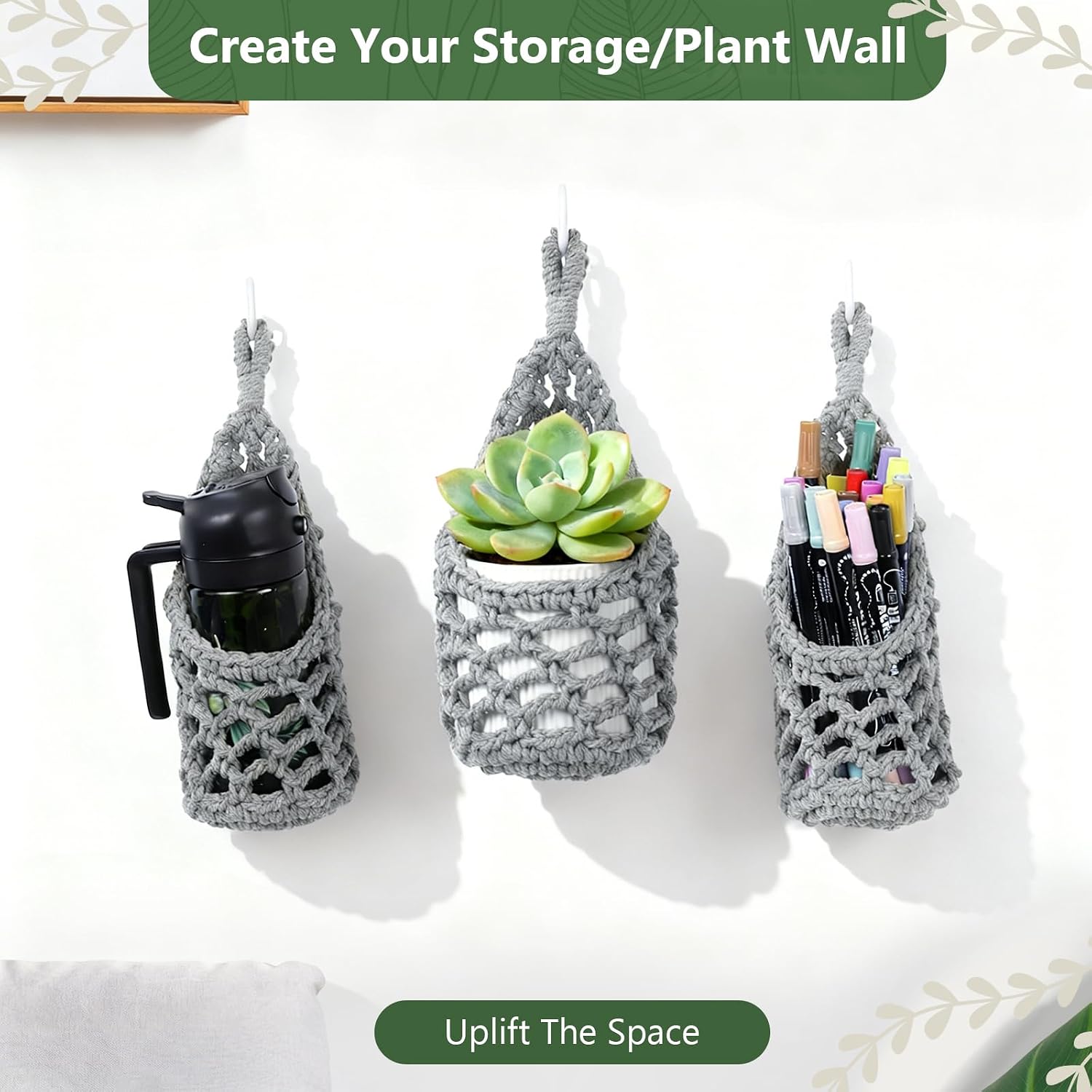 Macrame Wall Plant Hanger / Gray / 4-inch / 4 Inch