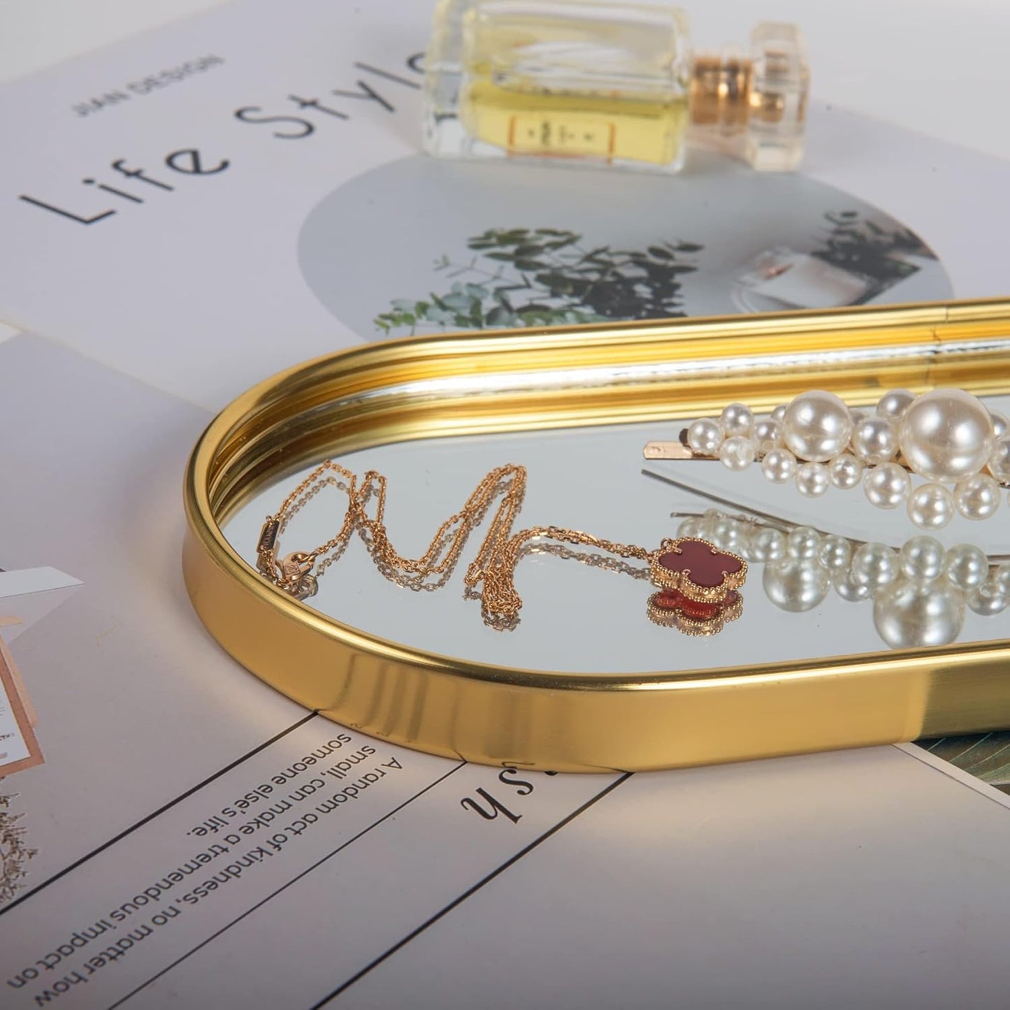 Mirrored Jewelry Trinket Tray Vanit Little Ring Earings Organizer Ornate Cosmetic Perfume / Gold