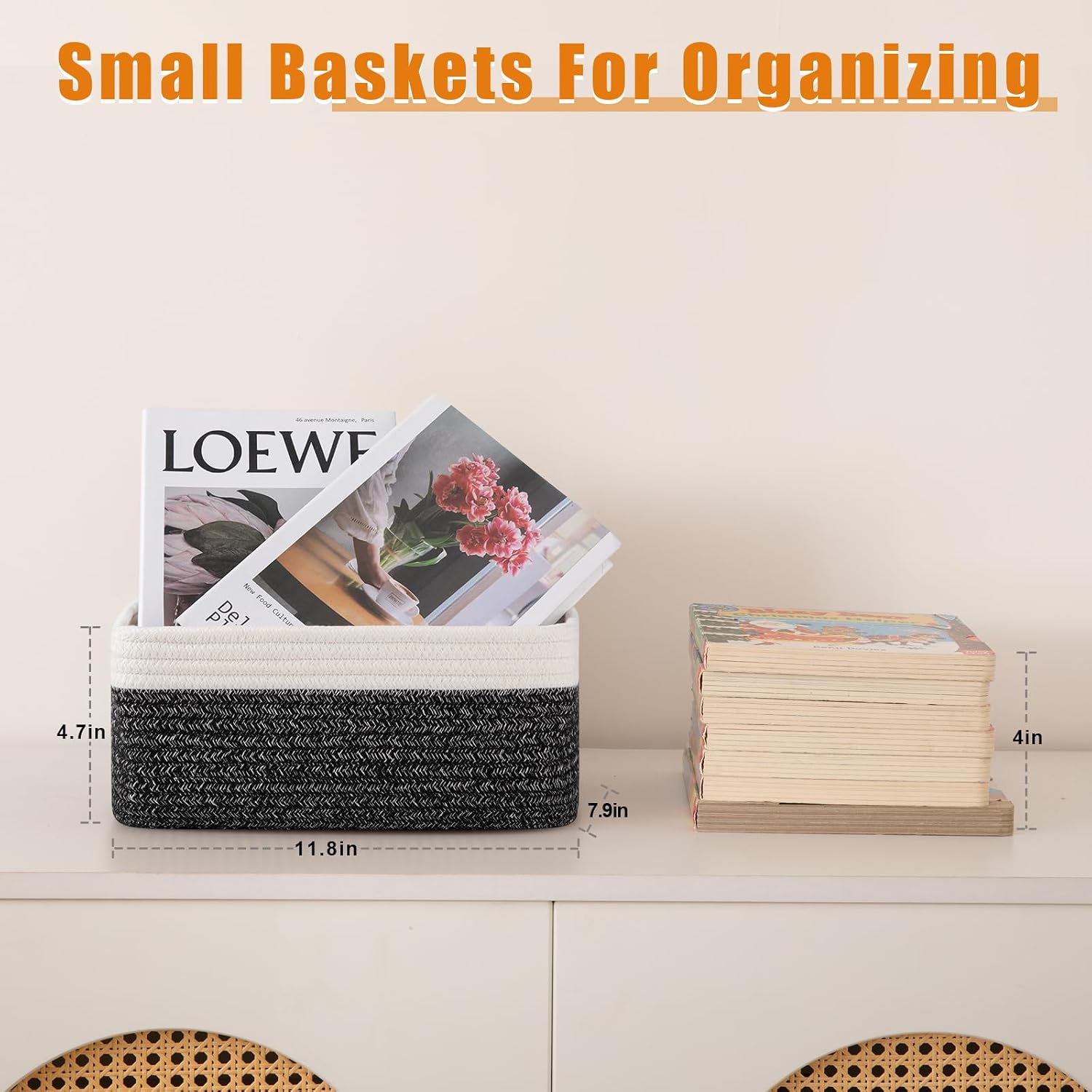 Small Bins / Organizer Baskets / Black/white / 11.8"*7.8"*4.7 / Set of 4