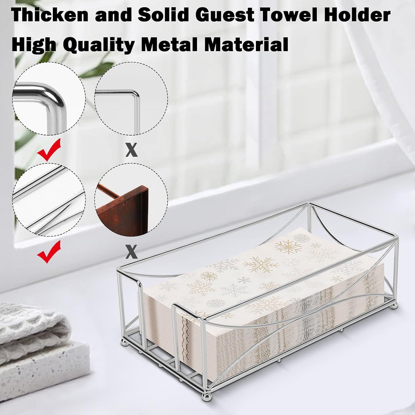 Bathroom Paper Hand Towel Storage Modern Napkin Tray Caddy for Countertop / Chrome / Metal