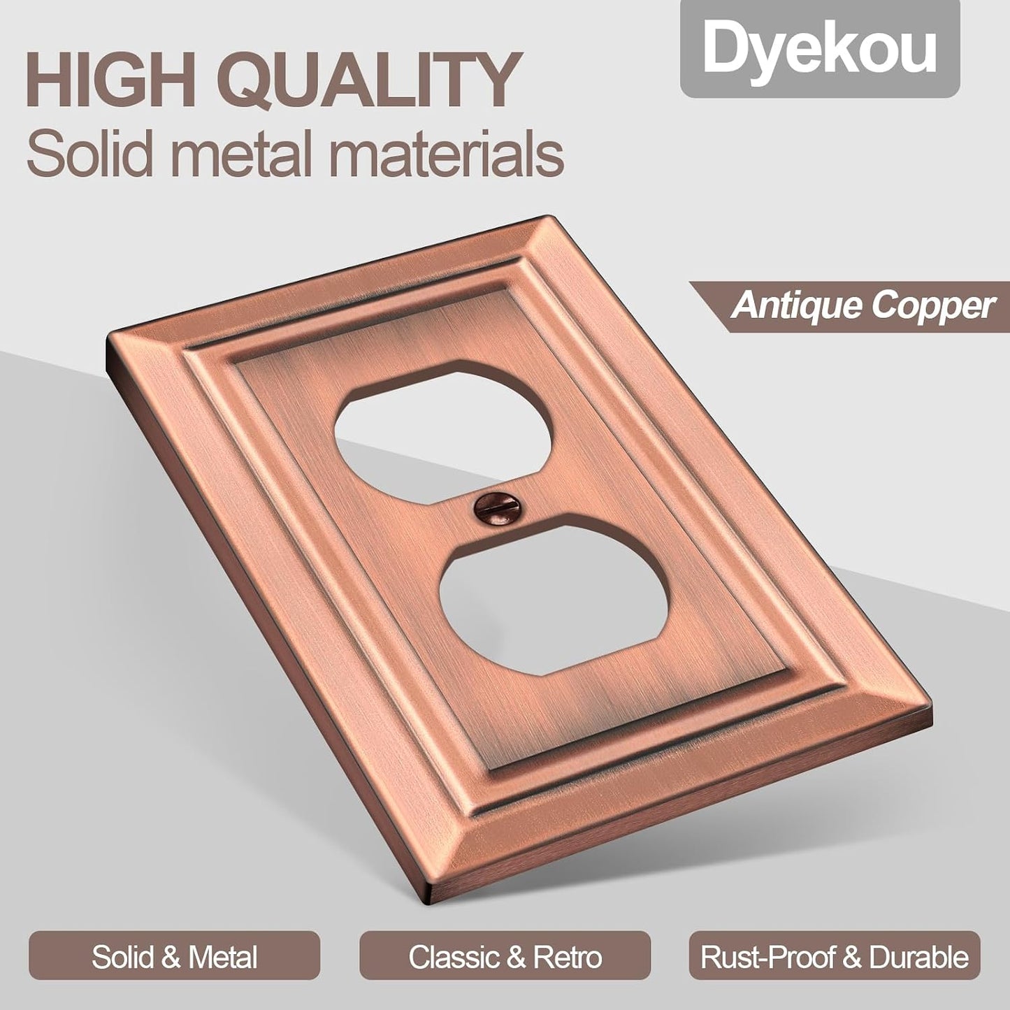 Metal Wall Plate for Electrical Outlets, Outlet Covers Wall Plate, 6 Pack | Decorative Antique Copper Switch Plates