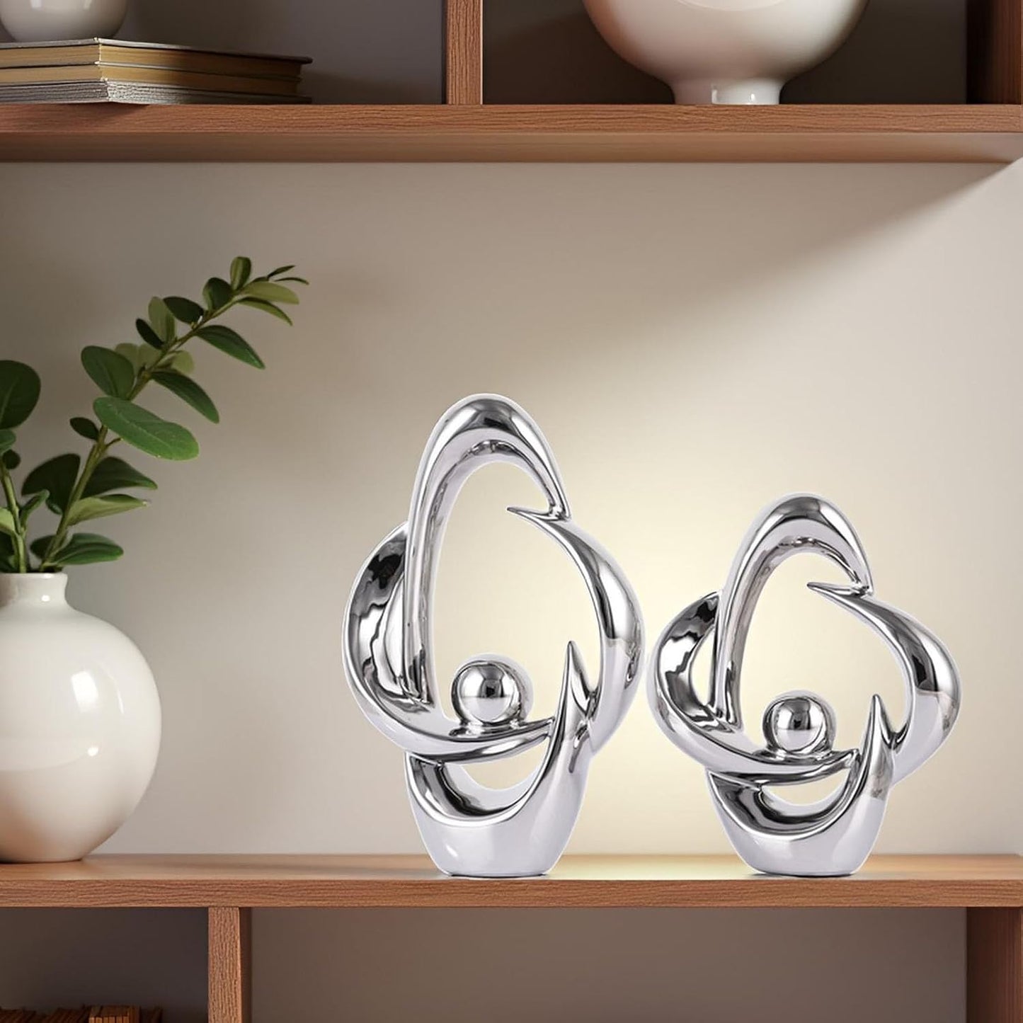 Home Decor Accent Ceramic Statue Abstract Sculptures Centerpieces Mid Century / Sliver / Set of 2