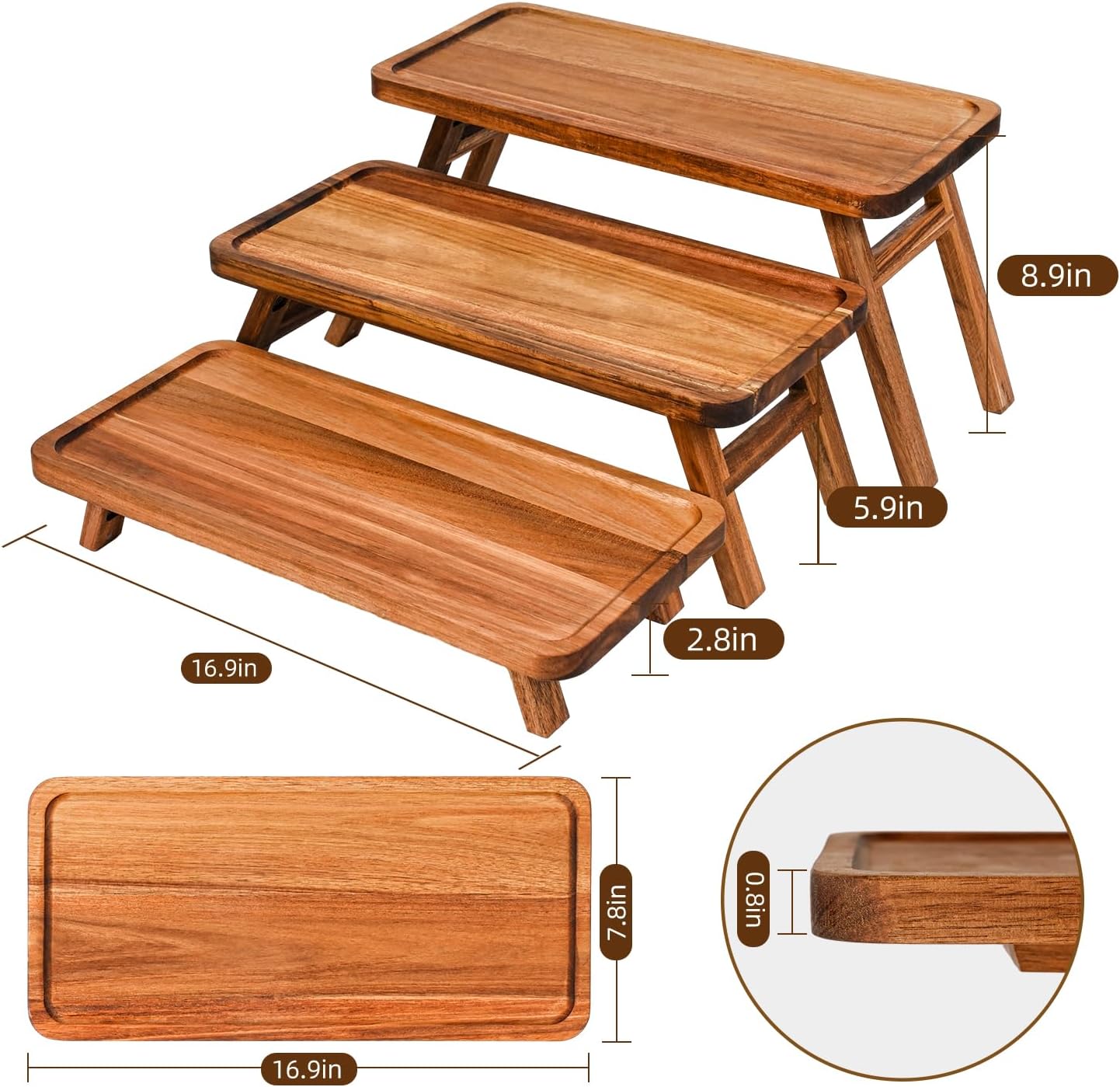 3 Tier Serving Tray Acacia Wooden Tiered Tray Stand Foldable Dessert Table Display / Acacia Brown