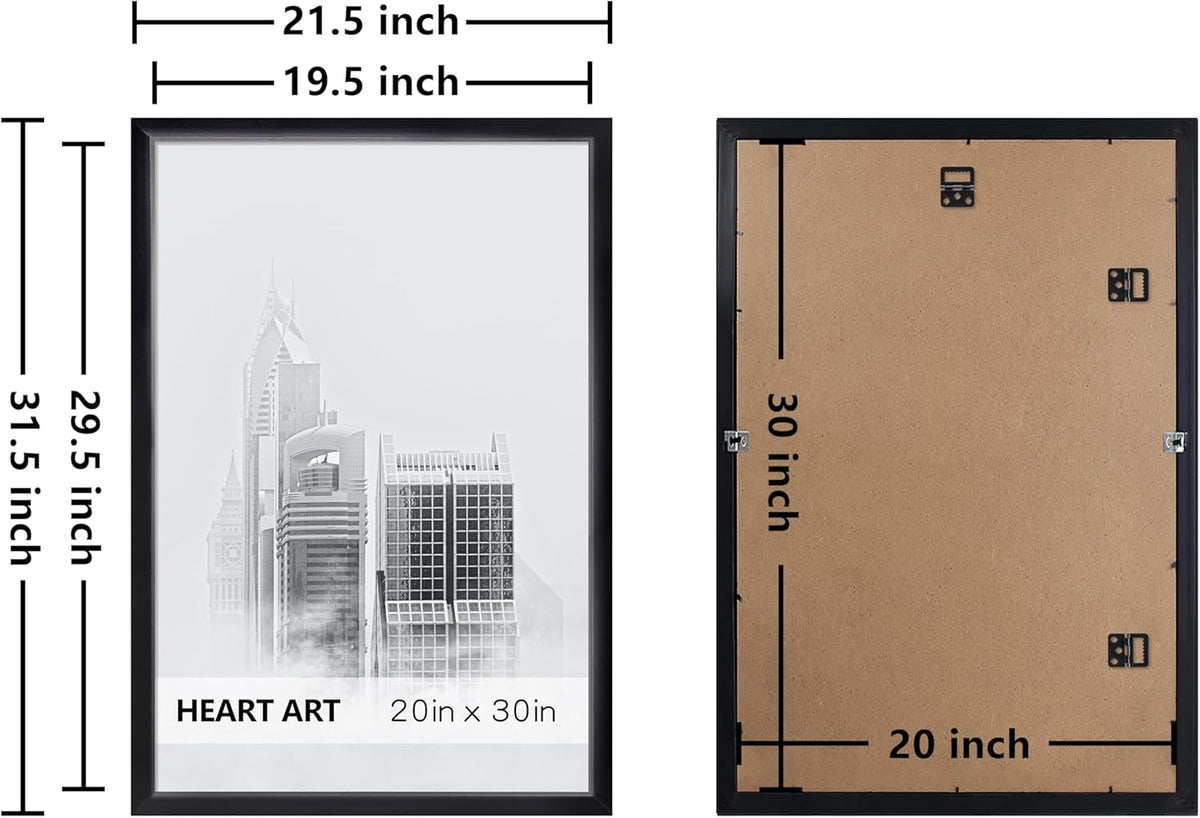 HEART ART 20x30 Poster Frames Without Mat Set of 2, Black | picture frames 20 x 30 Poster Frames