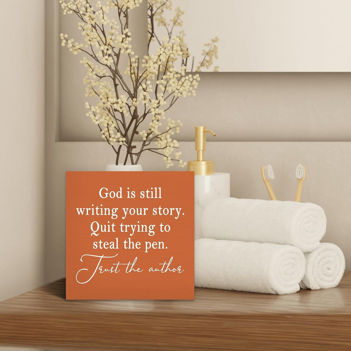 God Is Still Writing Your Story Wood Box Sign Desk Decor / 5 x 5 / Colour 07 / Orange