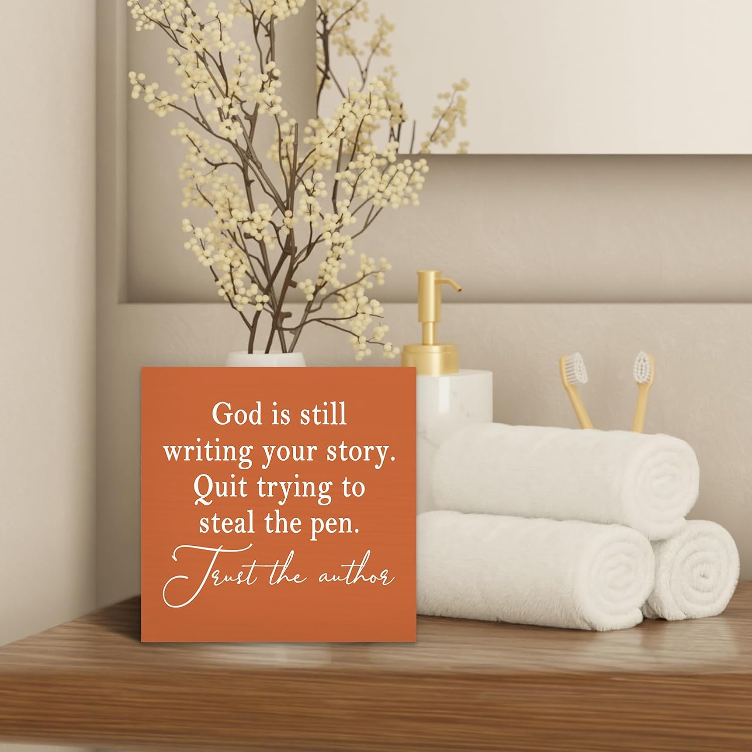 God Is Still Writing Your Story Wood Box Sign Desk Decor / 5 x 5 / Colour 07 / Orange